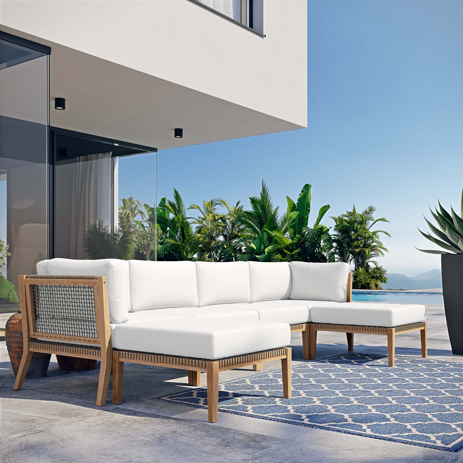 Clearwater Outdoor Patio Teak Wood 6-Piece Sectional Sofa By Modway - EEI-6122 - Image 45