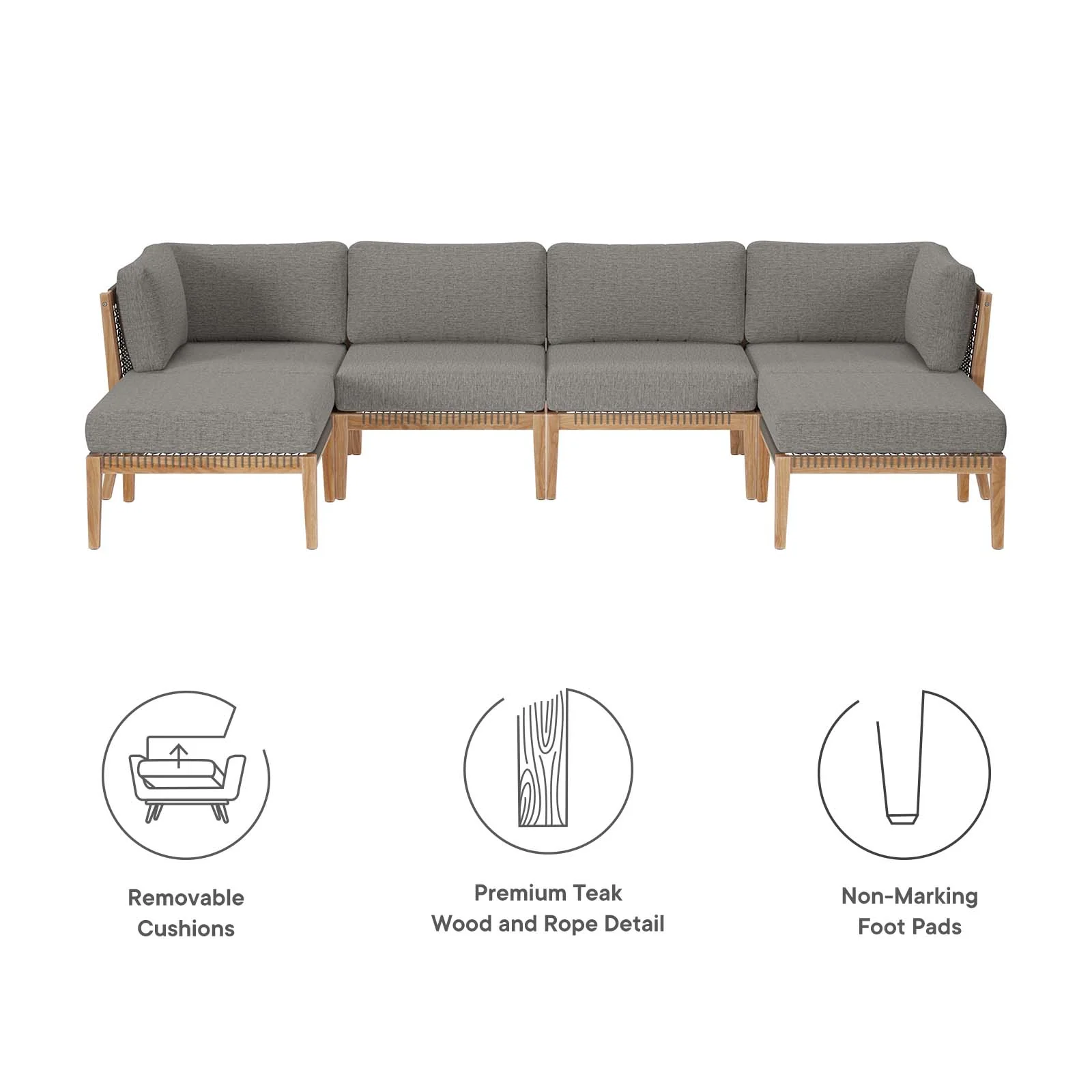 Clearwater Outdoor Patio Teak Wood 6-Piece Sectional Sofa By Modway - EEI-6122 - Image 5