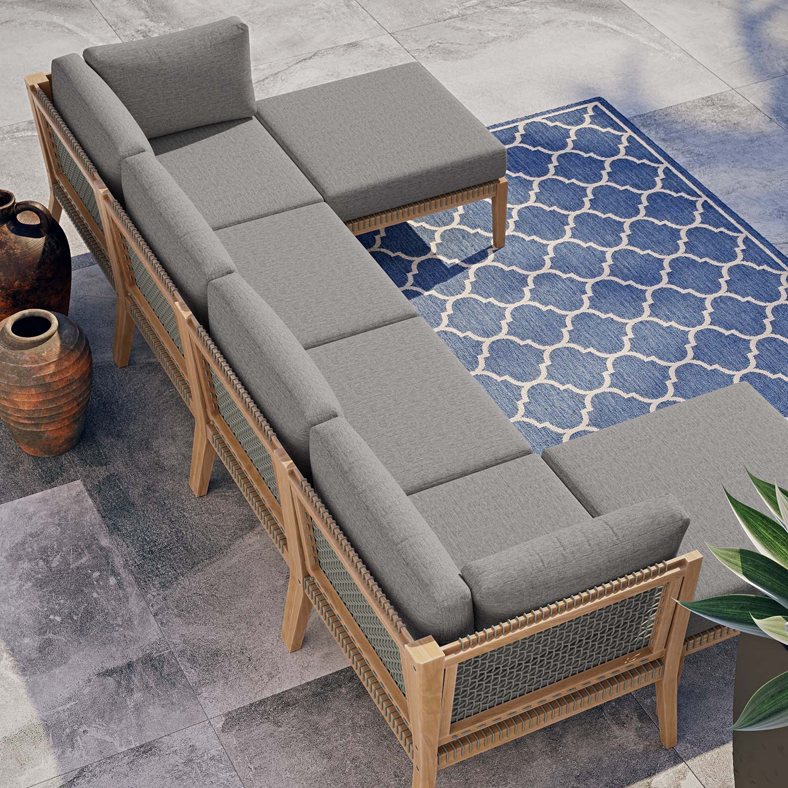 Clearwater Outdoor Patio Teak Wood 6-Piece Sectional Sofa By Modway - EEI-6122 - Image 6