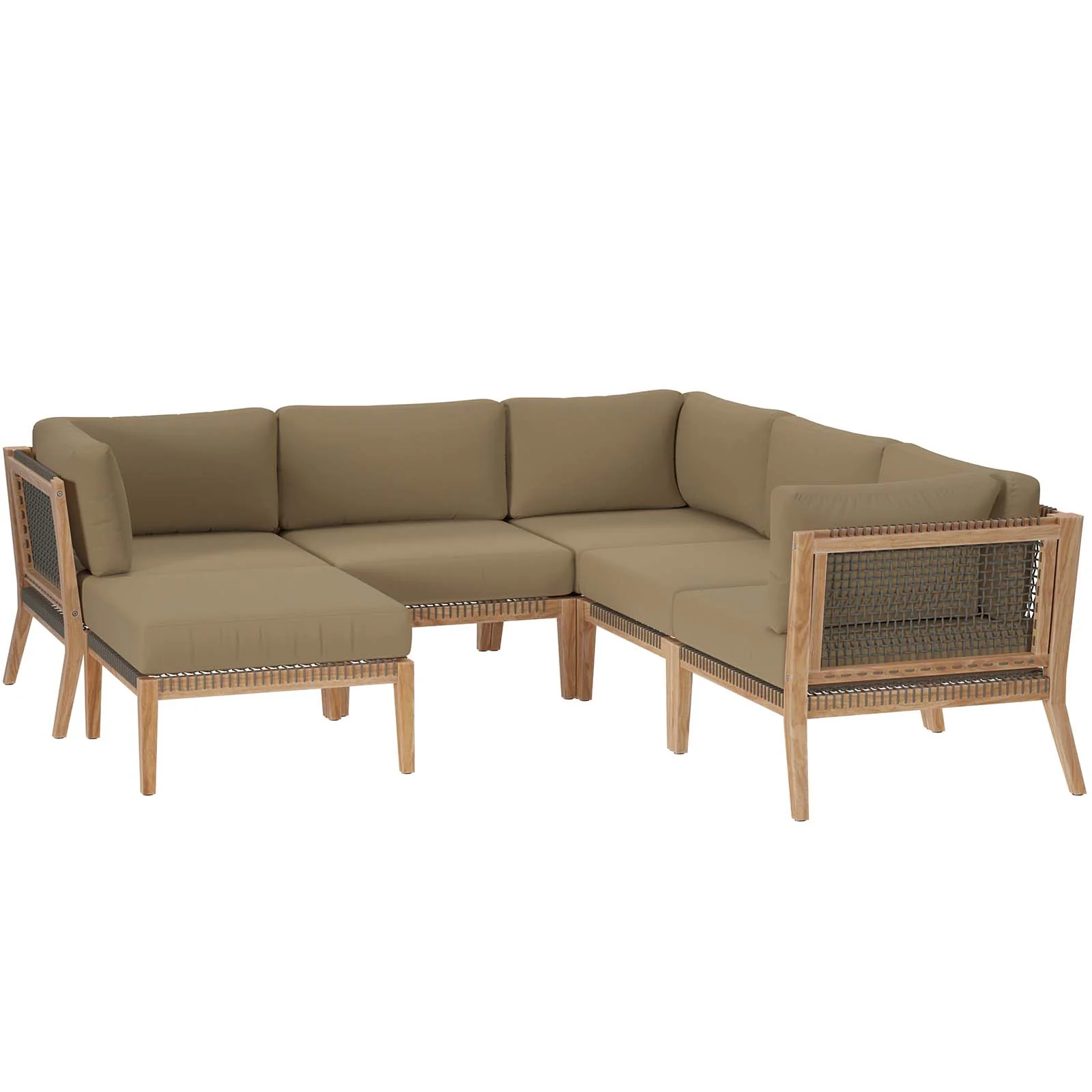 Clearwater Outdoor Patio Teak Wood 6-Piece Sectional Sofa By Modway - EEI-6124 - Image 14