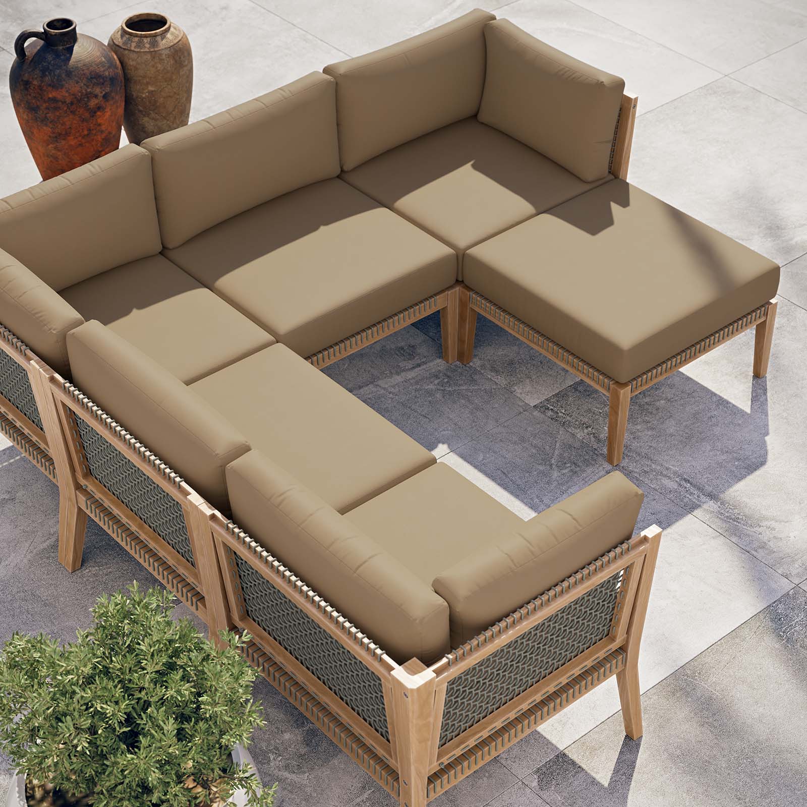 Clearwater Outdoor Patio Teak Wood 6-Piece Sectional Sofa By Modway - EEI-6124 - Image 18