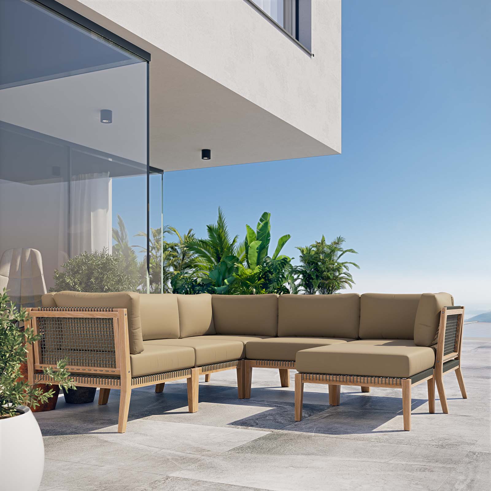 Clearwater Outdoor Patio Teak Wood 6-Piece Sectional Sofa By Modway - EEI-6124 - Image 19