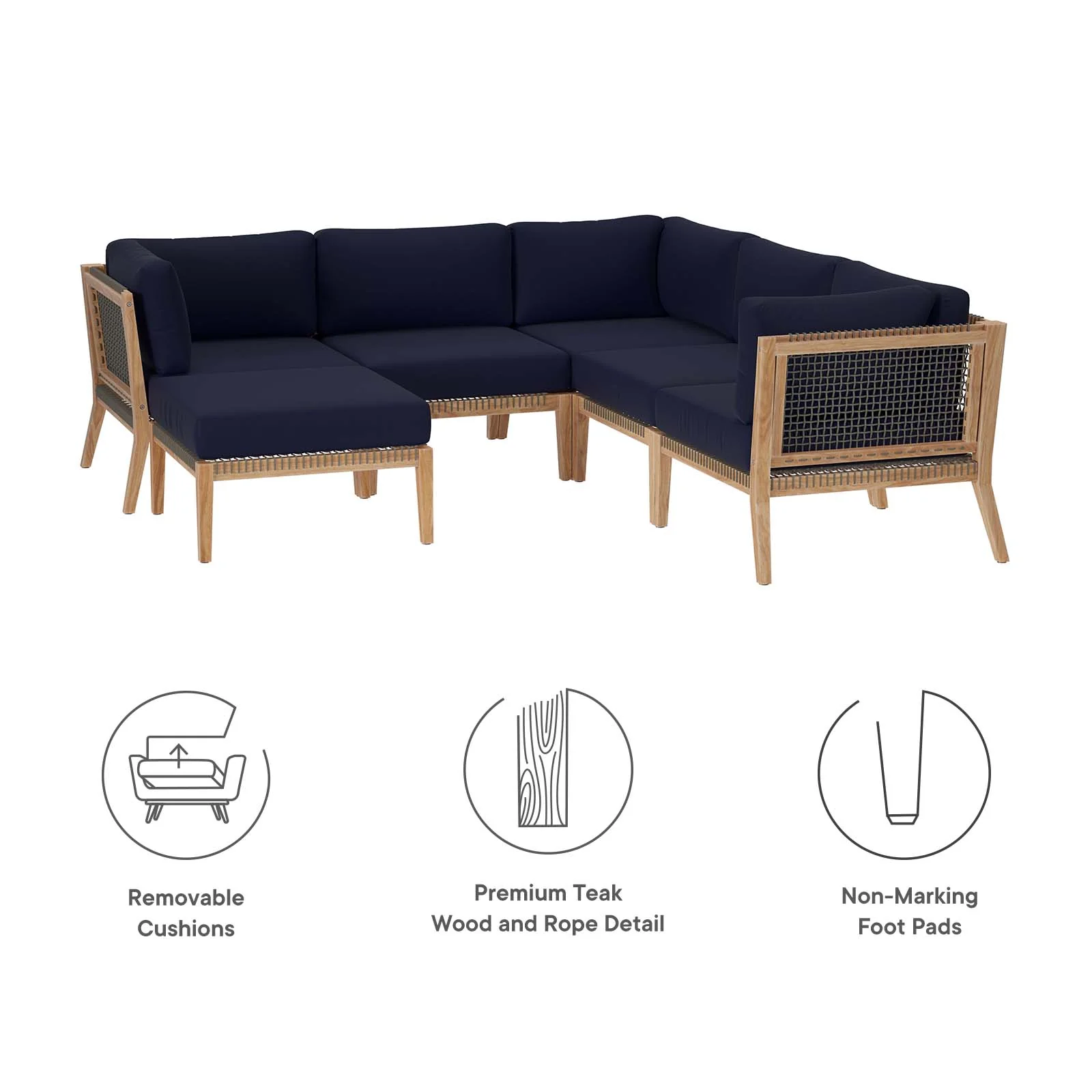 Clearwater Outdoor Patio Teak Wood 6-Piece Sectional Sofa By Modway - EEI-6124 - Image 30
