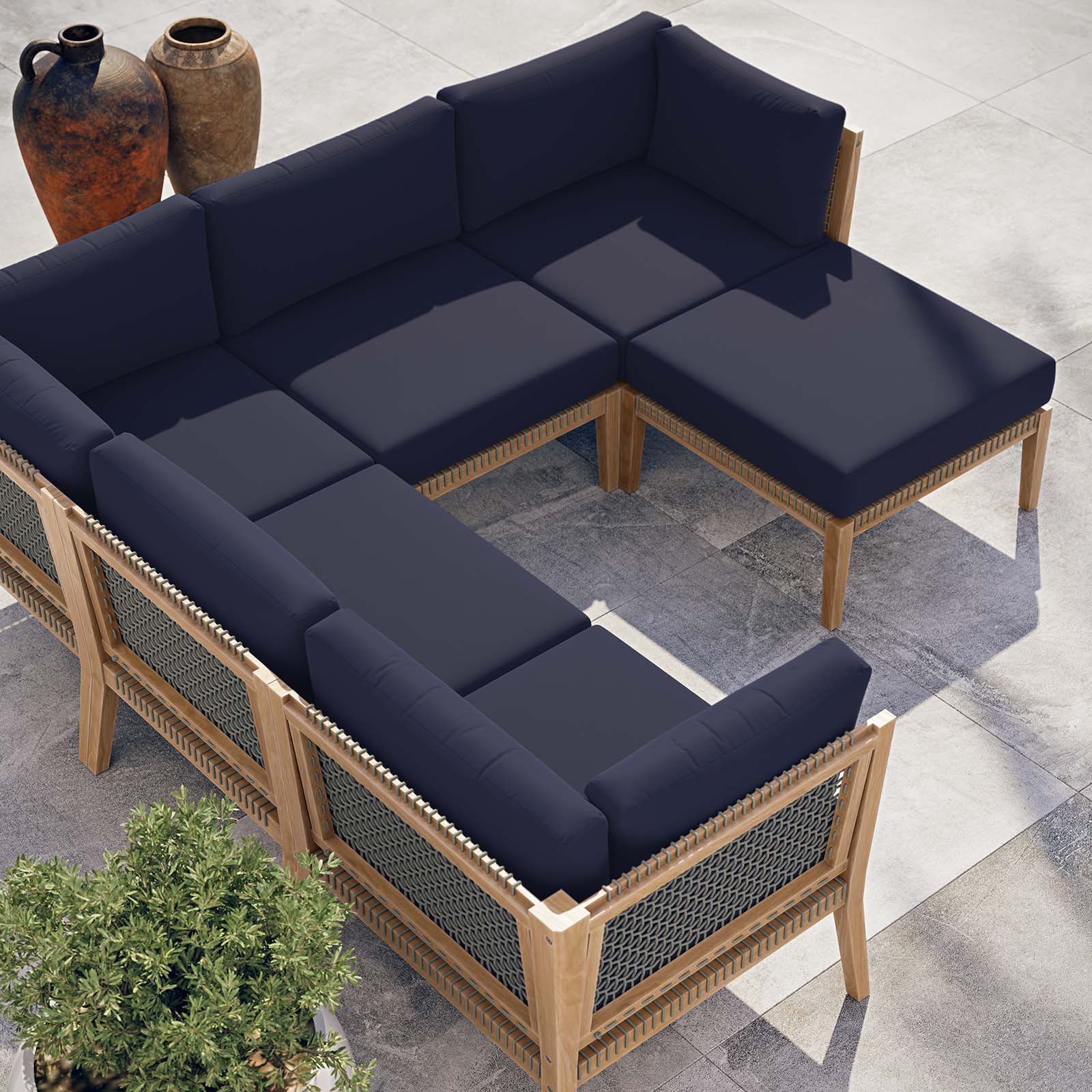 Clearwater Outdoor Patio Teak Wood 6-Piece Sectional Sofa By Modway - EEI-6124 - Image 31