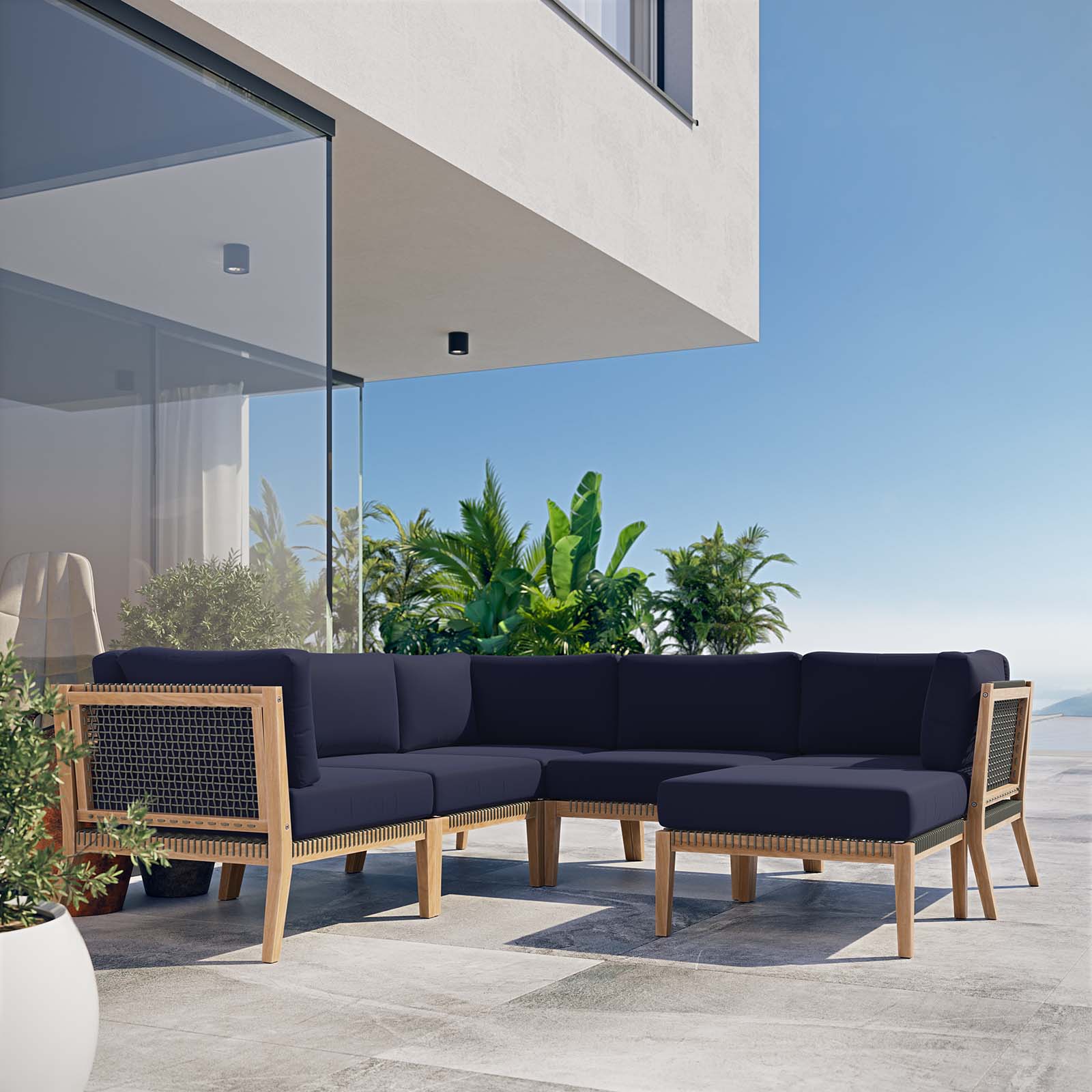 Clearwater Outdoor Patio Teak Wood 6-Piece Sectional Sofa By Modway - EEI-6124 - Image 32