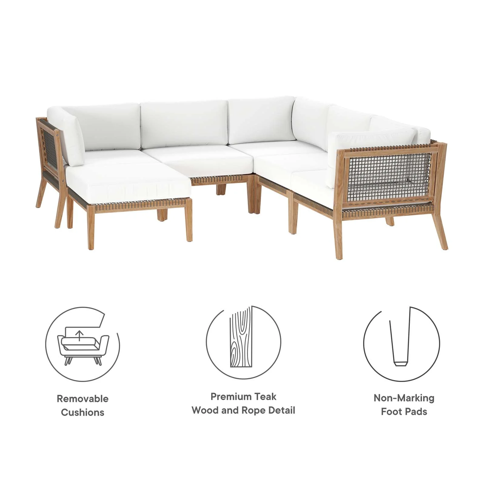 Clearwater Outdoor Patio Teak Wood 6-Piece Sectional Sofa By Modway - EEI-6124 - Image 43