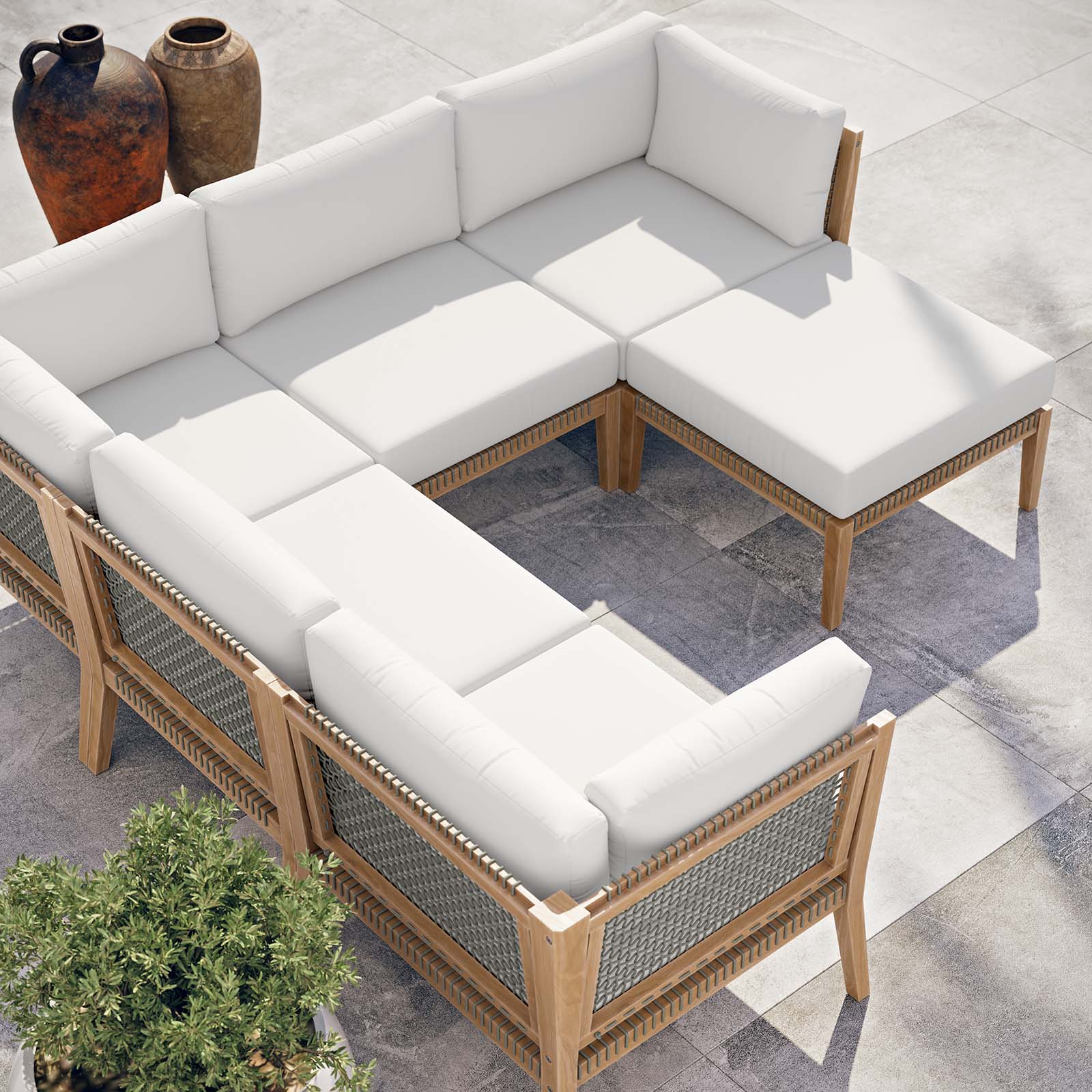 Clearwater Outdoor Patio Teak Wood 6-Piece Sectional Sofa By Modway - EEI-6124 - Image 44