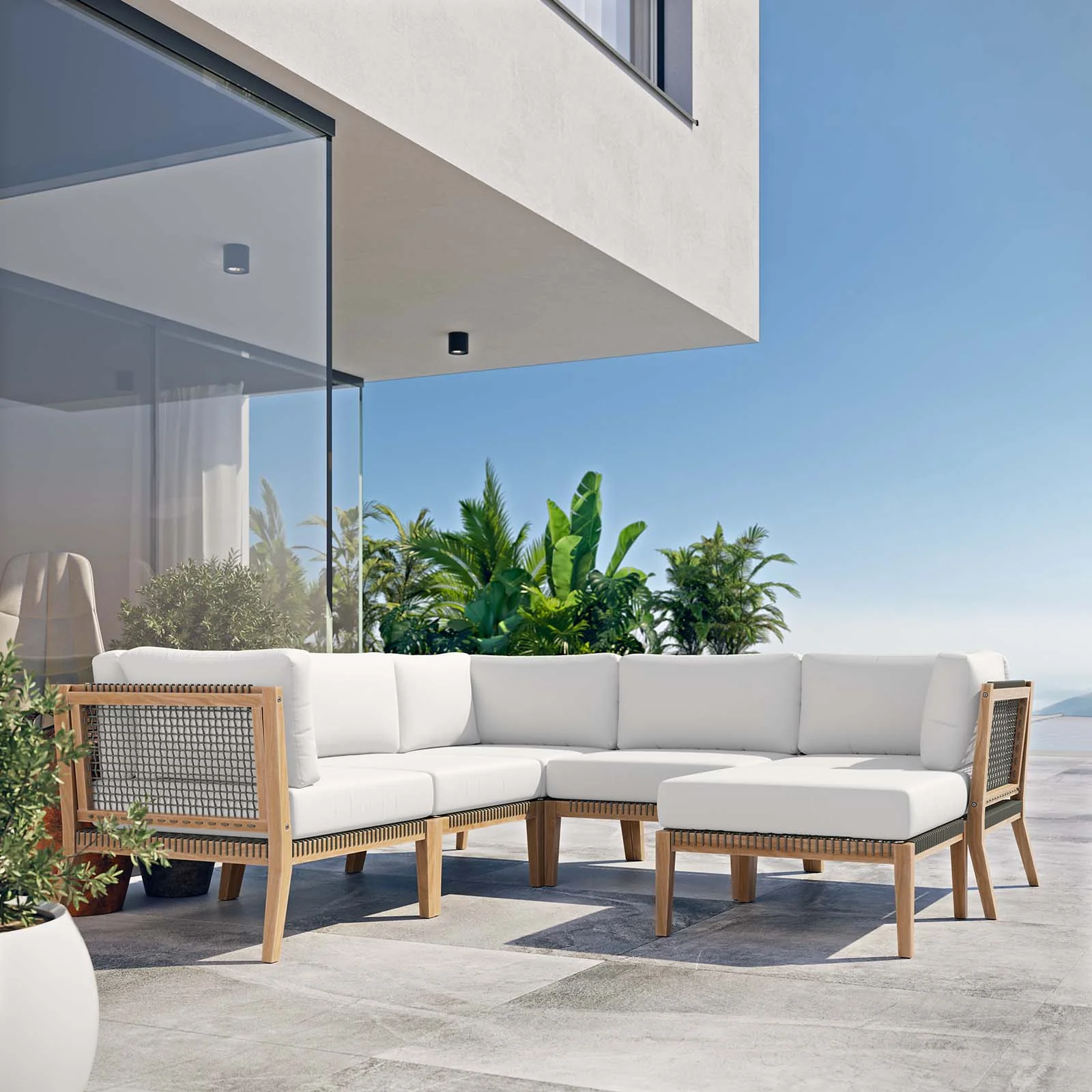 Clearwater Outdoor Patio Teak Wood 6-Piece Sectional Sofa By Modway - EEI-6124 - Image 45