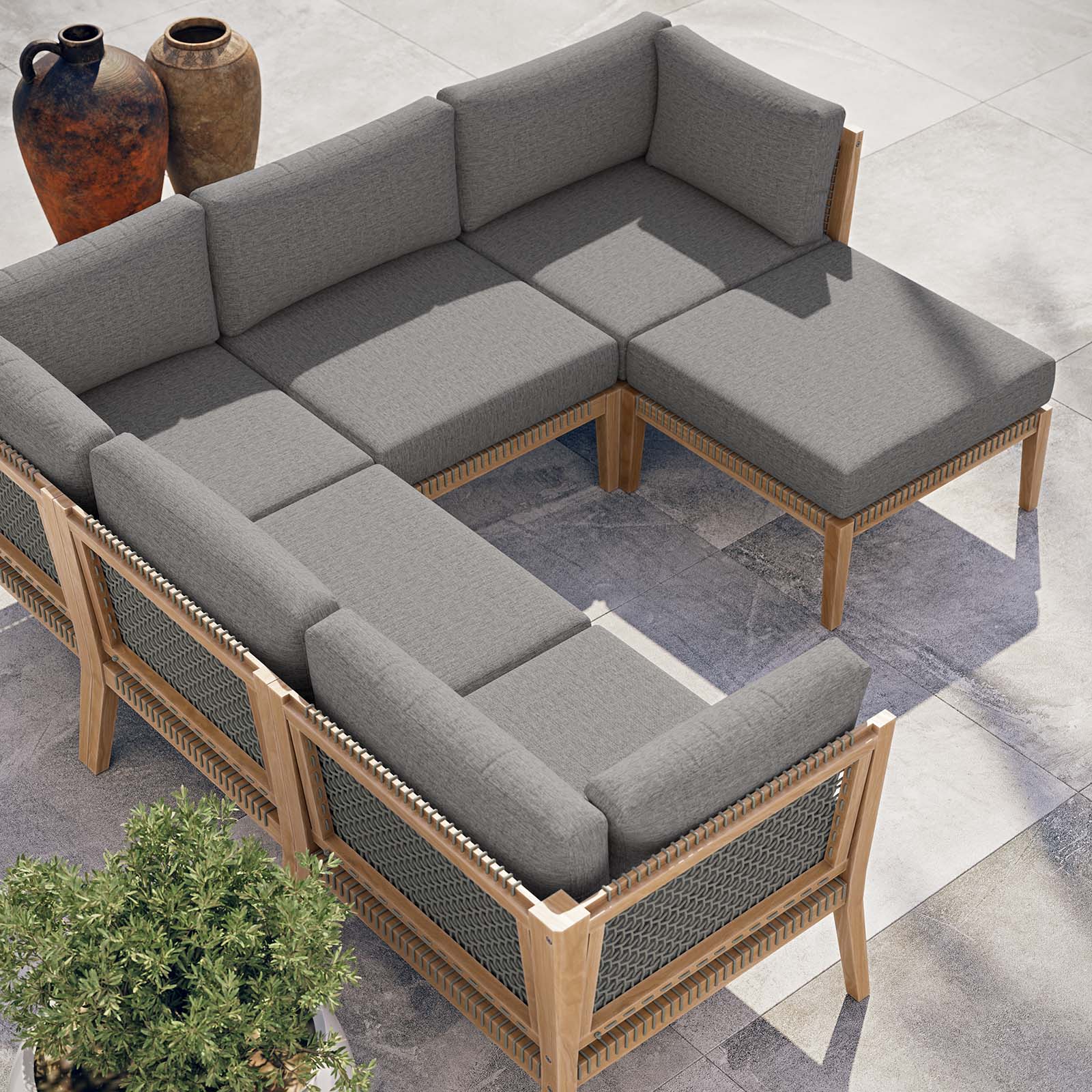 Clearwater Outdoor Patio Teak Wood 6-Piece Sectional Sofa By Modway - EEI-6124 - Image 6