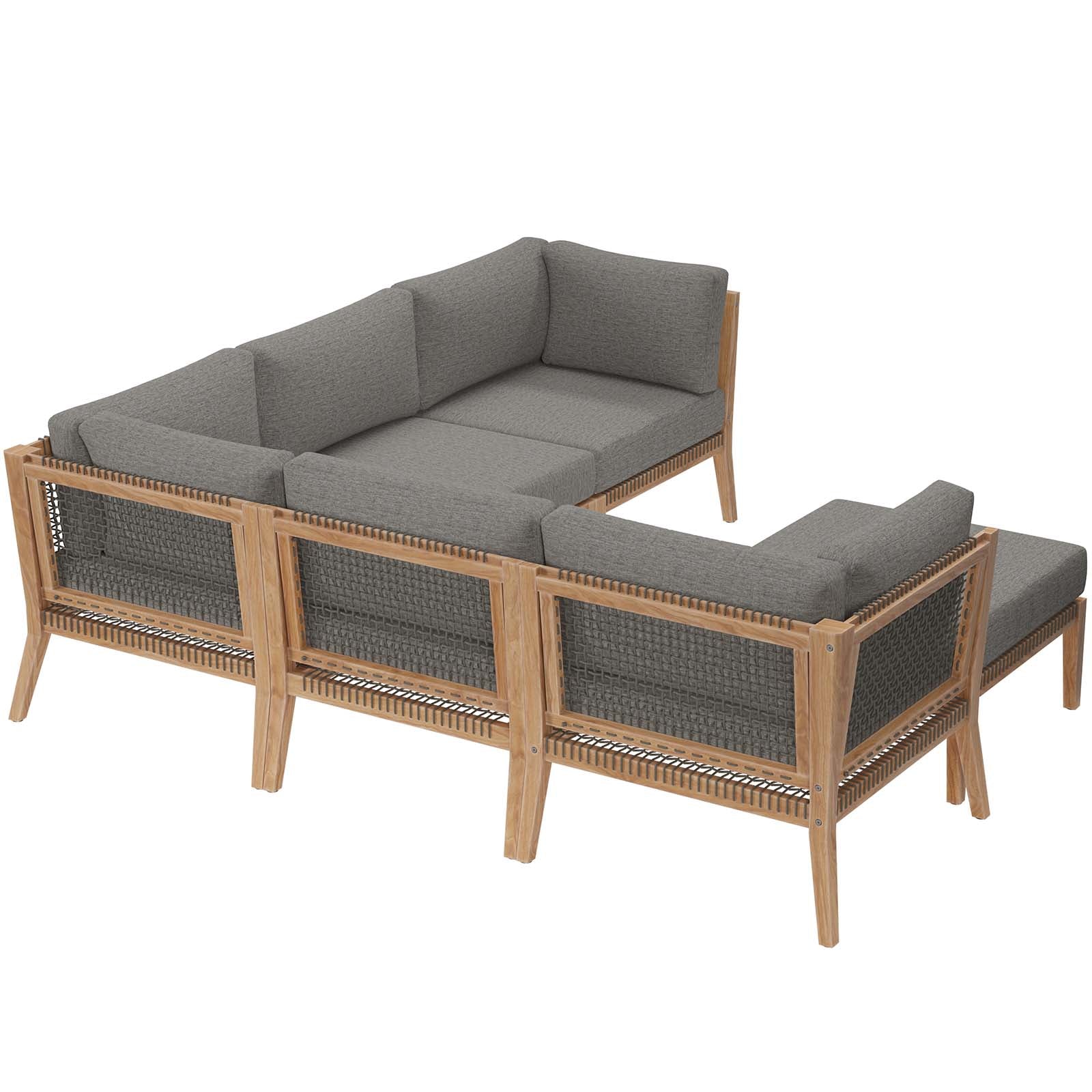 Clearwater Outdoor Patio Teak Wood 6-Piece Sectional Sofa By Modway - EEI-6124 - Image 7