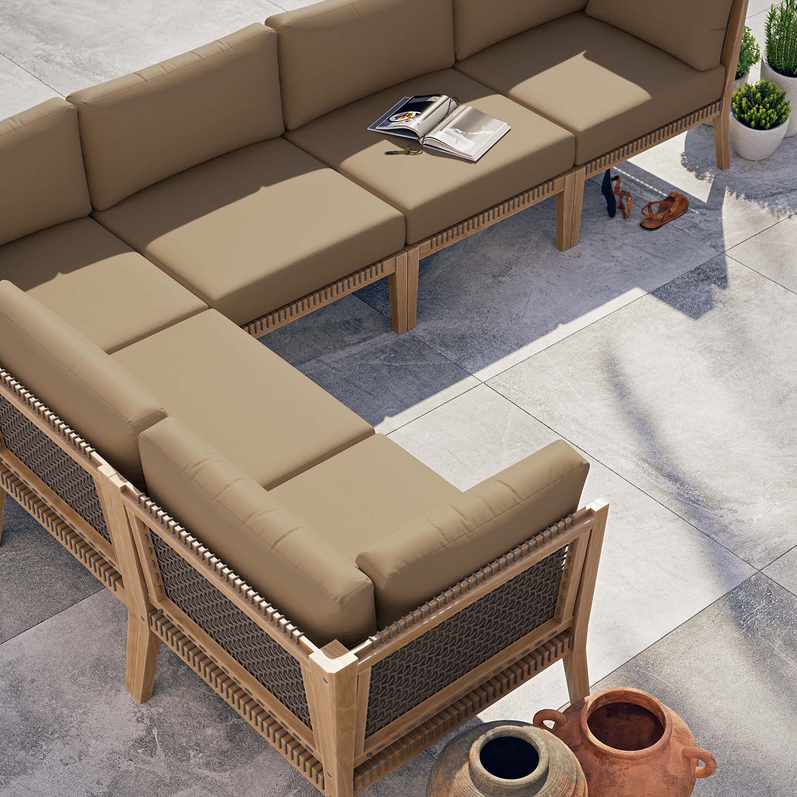 Clearwater Outdoor Patio Teak Wood 6-Piece Sectional Sofa By Modway - EEI-6125 - Image 12