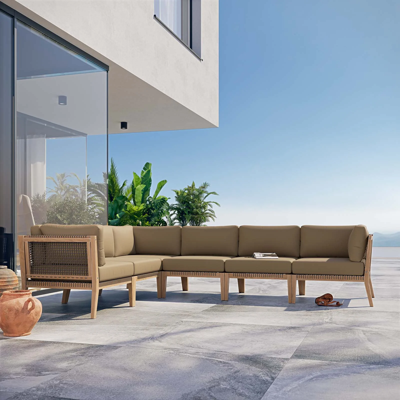 Clearwater Outdoor Patio Teak Wood 6-Piece Sectional Sofa By Modway - EEI-6125 - Image 13