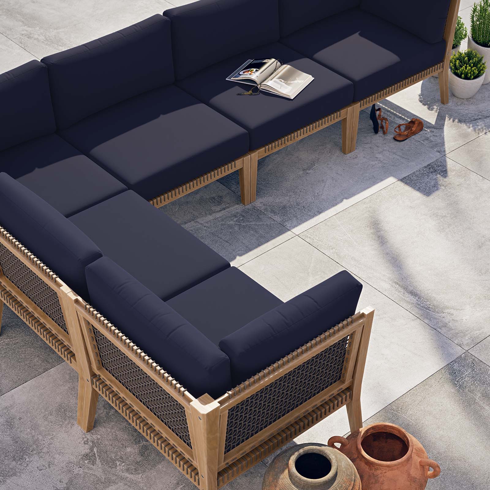 Clearwater Outdoor Patio Teak Wood 6-Piece Sectional Sofa By Modway - EEI-6125 - Image 22