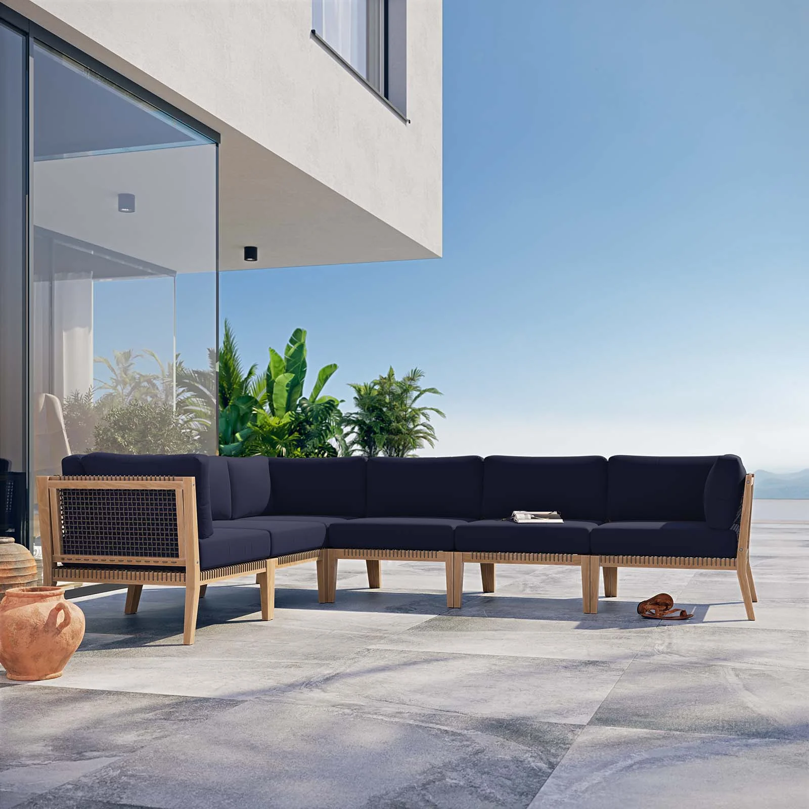 Clearwater Outdoor Patio Teak Wood 6-Piece Sectional Sofa By Modway - EEI-6125 - Image 23