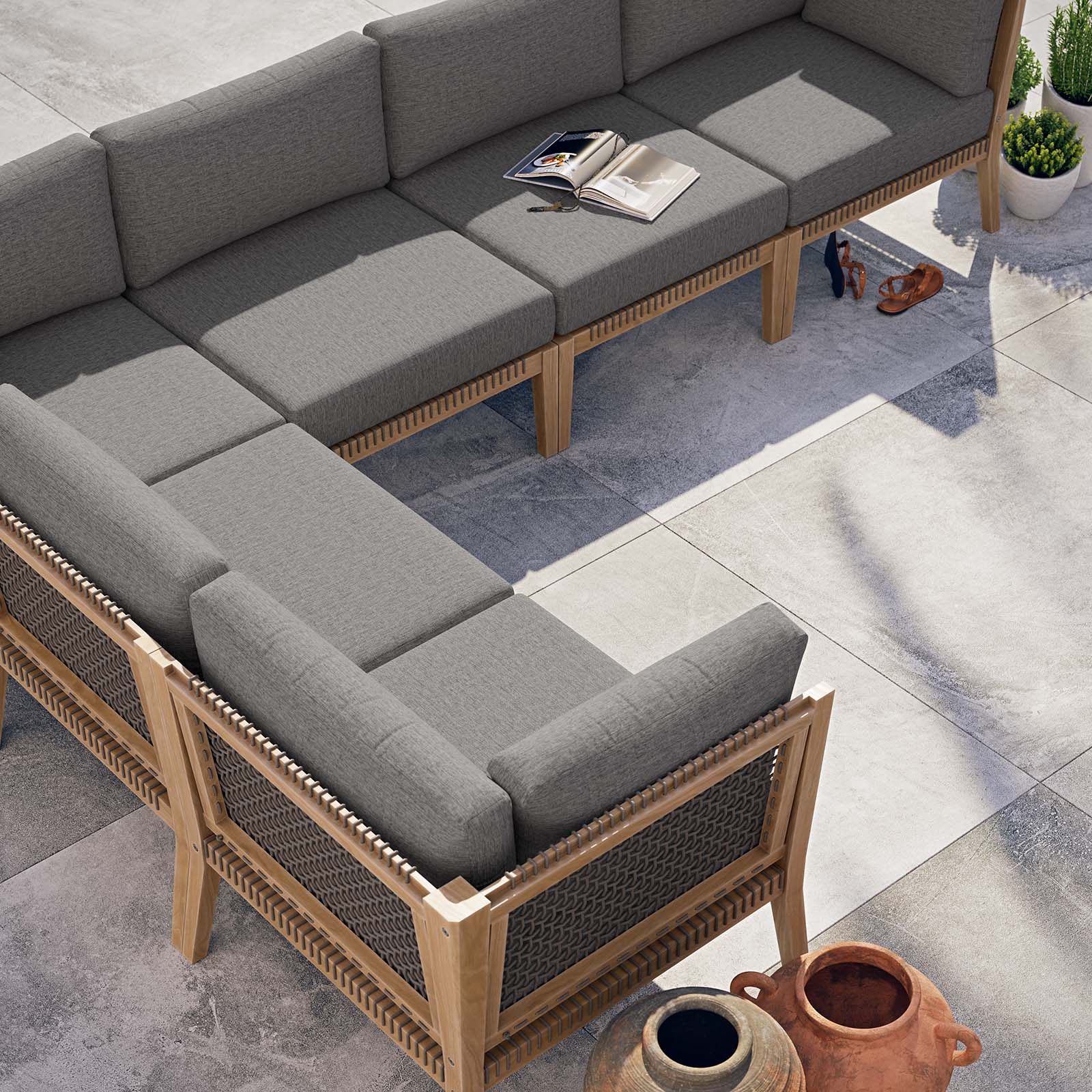 Clearwater Outdoor Patio Teak Wood 6-Piece Sectional Sofa By Modway - EEI-6125 - Image 3