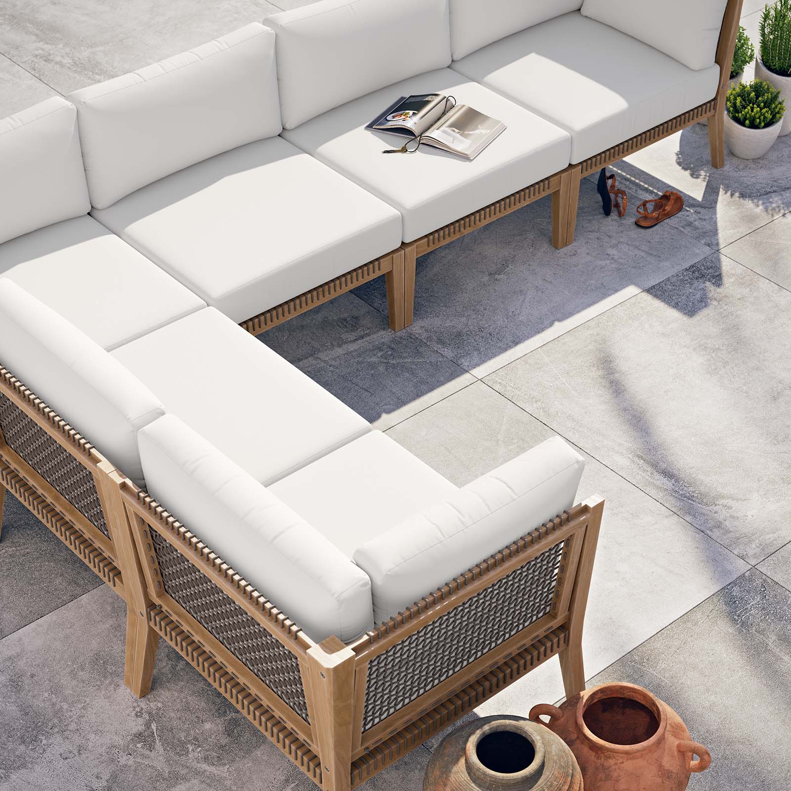 Clearwater Outdoor Patio Teak Wood 6-Piece Sectional Sofa By Modway - EEI-6125 - Image 32