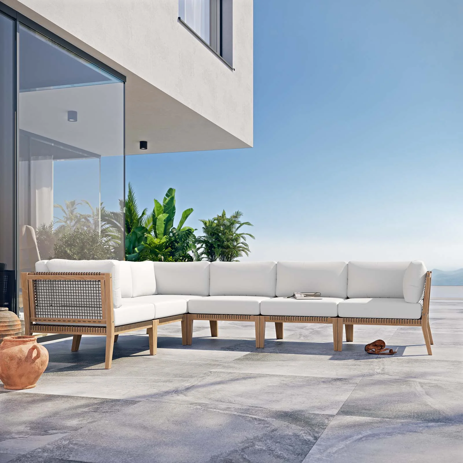 Clearwater Outdoor Patio Teak Wood 6-Piece Sectional Sofa By Modway - EEI-6125 - Image 33