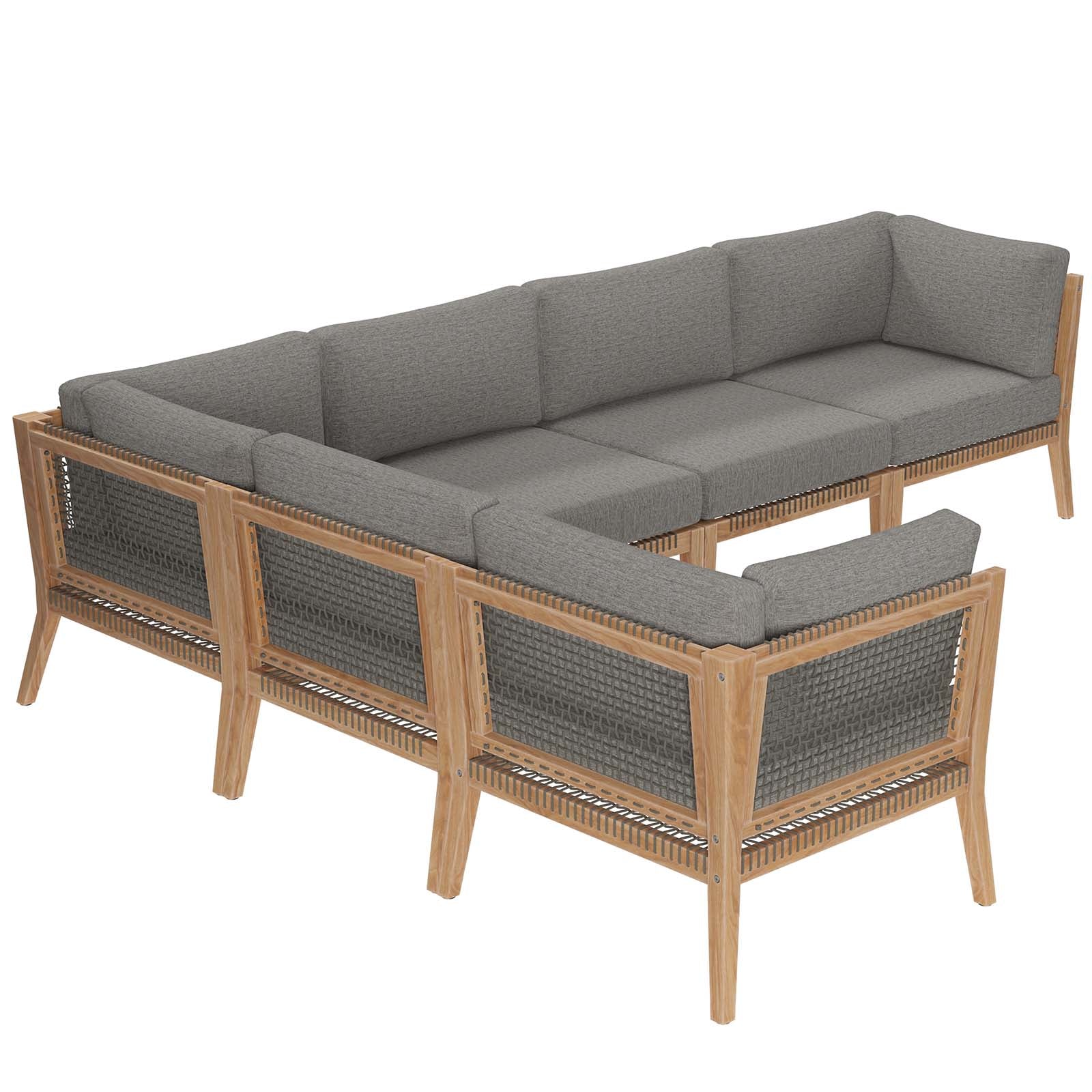 Clearwater Outdoor Patio Teak Wood 6-Piece Sectional Sofa By Modway - EEI-6125 - Image 4