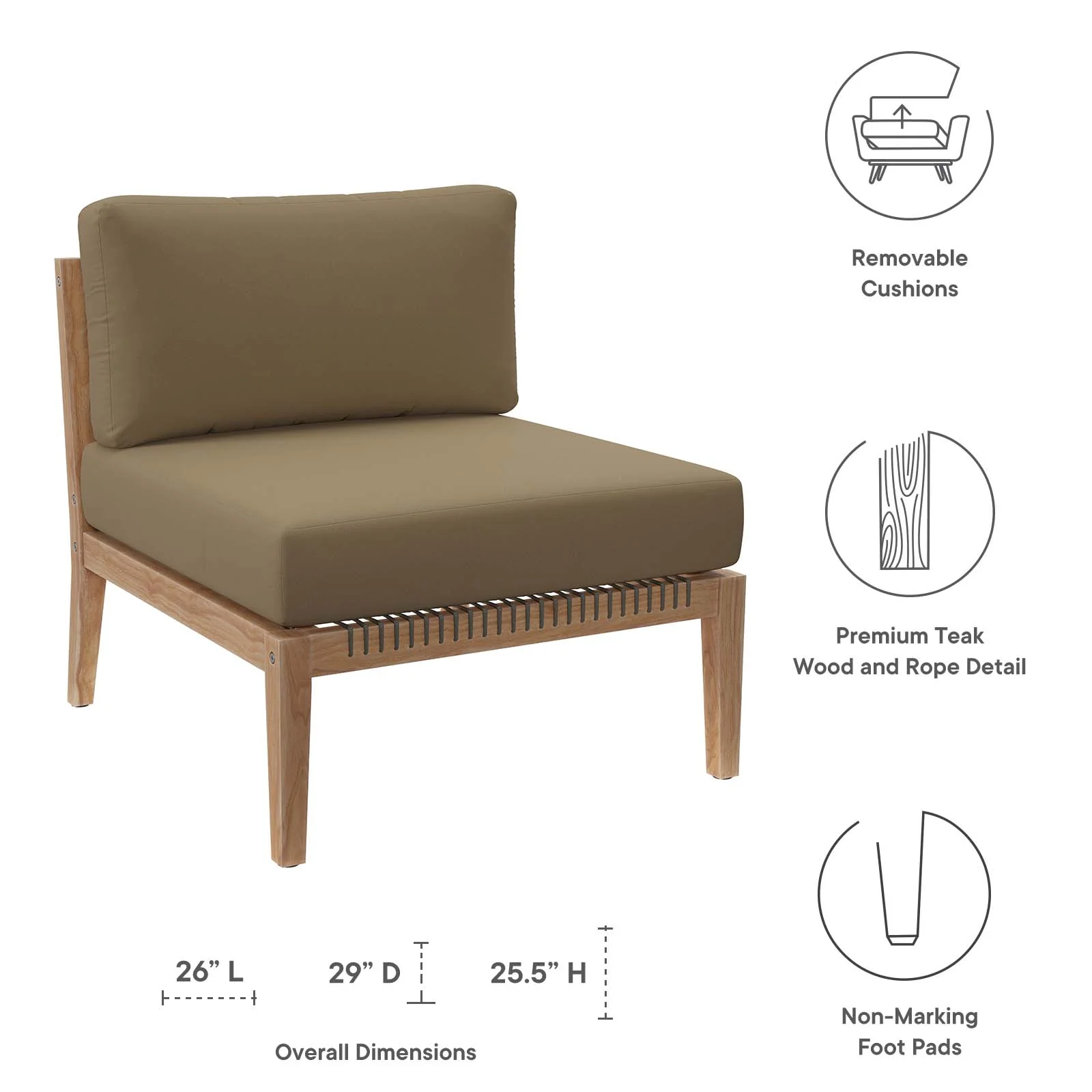 Clearwater Outdoor Patio Teak Wood Armless Chair By Modway - EEI-5856 - Image 12
