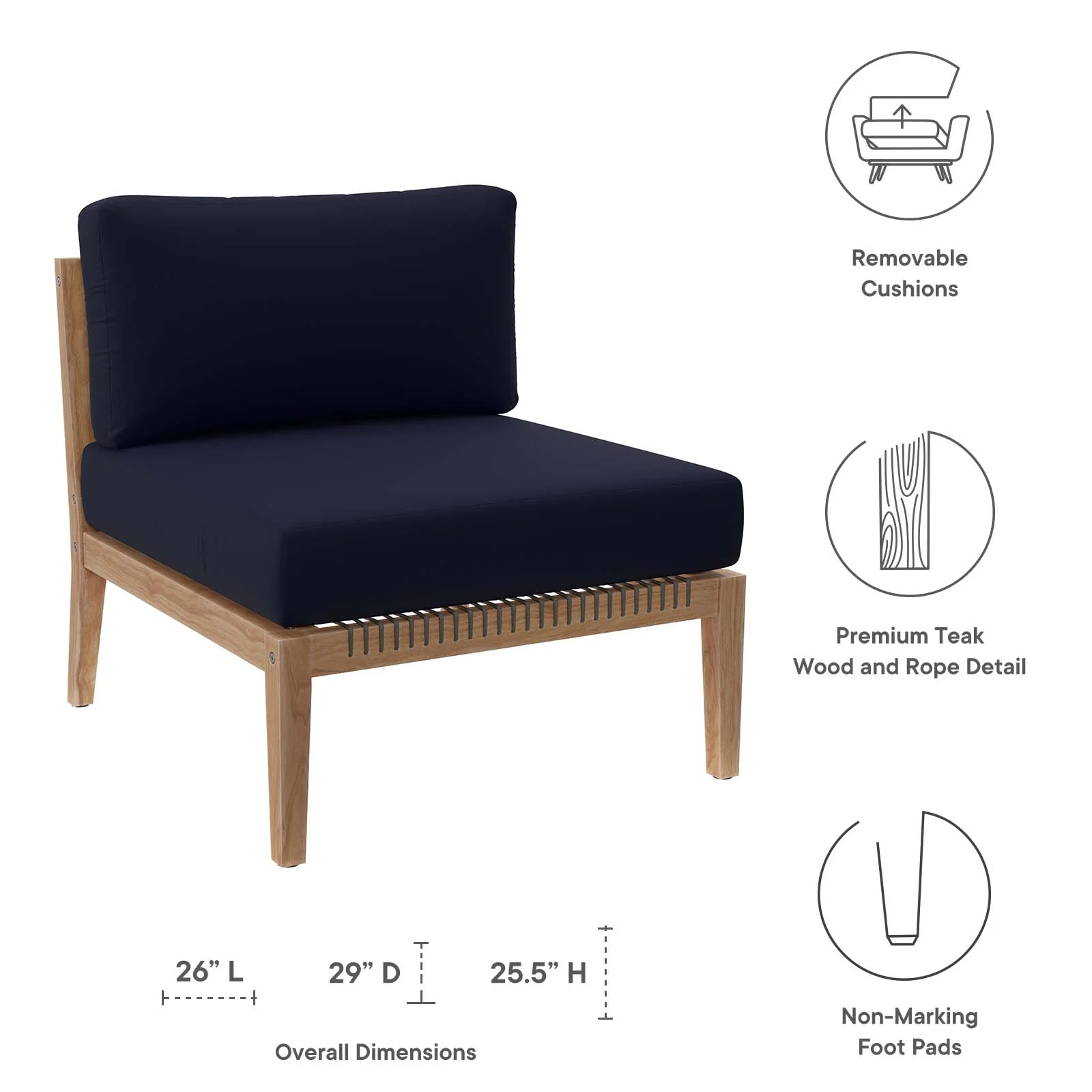 Clearwater Outdoor Patio Teak Wood Armless Chair By Modway - EEI-5856 - Image 19