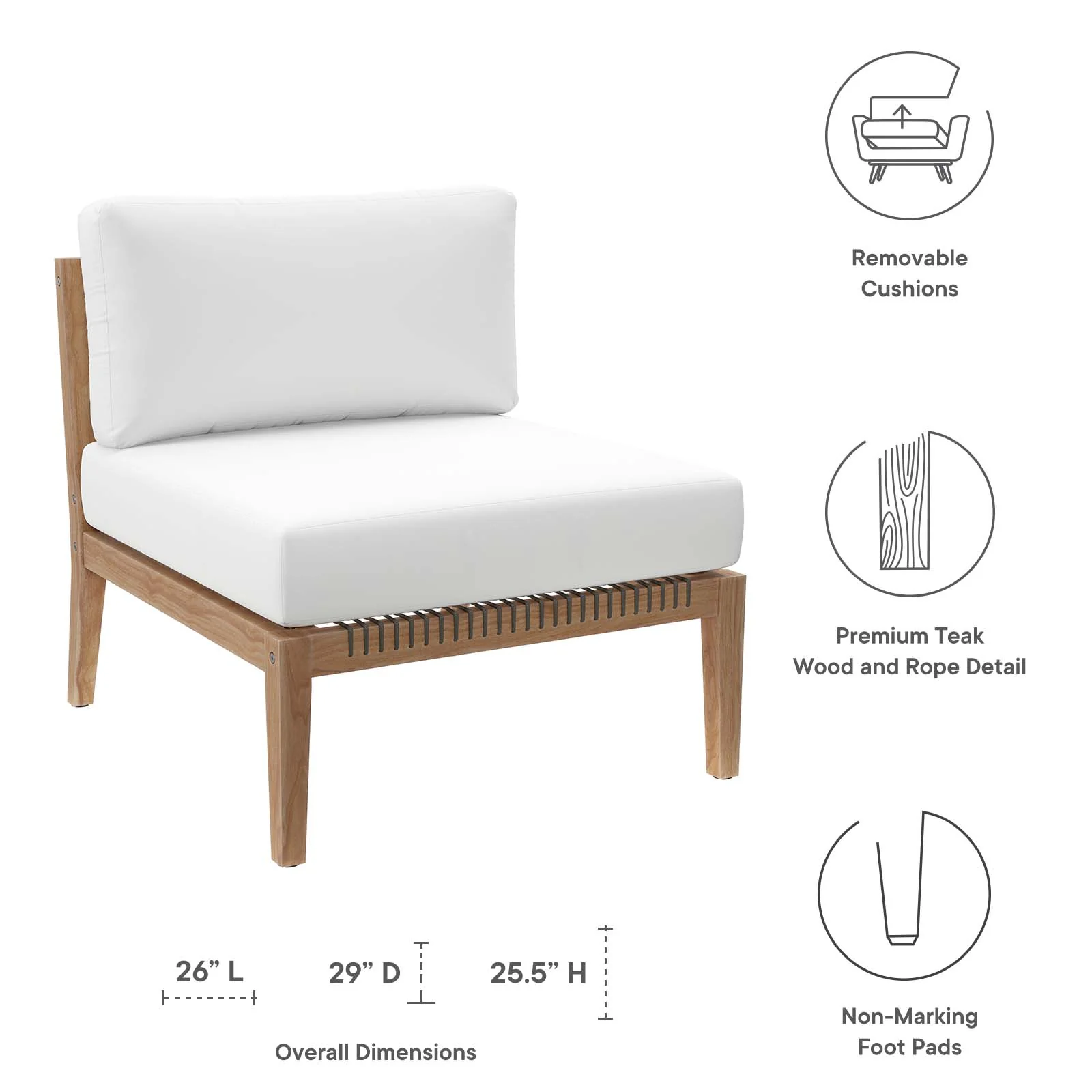 Clearwater Outdoor Patio Teak Wood Armless Chair By Modway - EEI-5856 - Image 26
