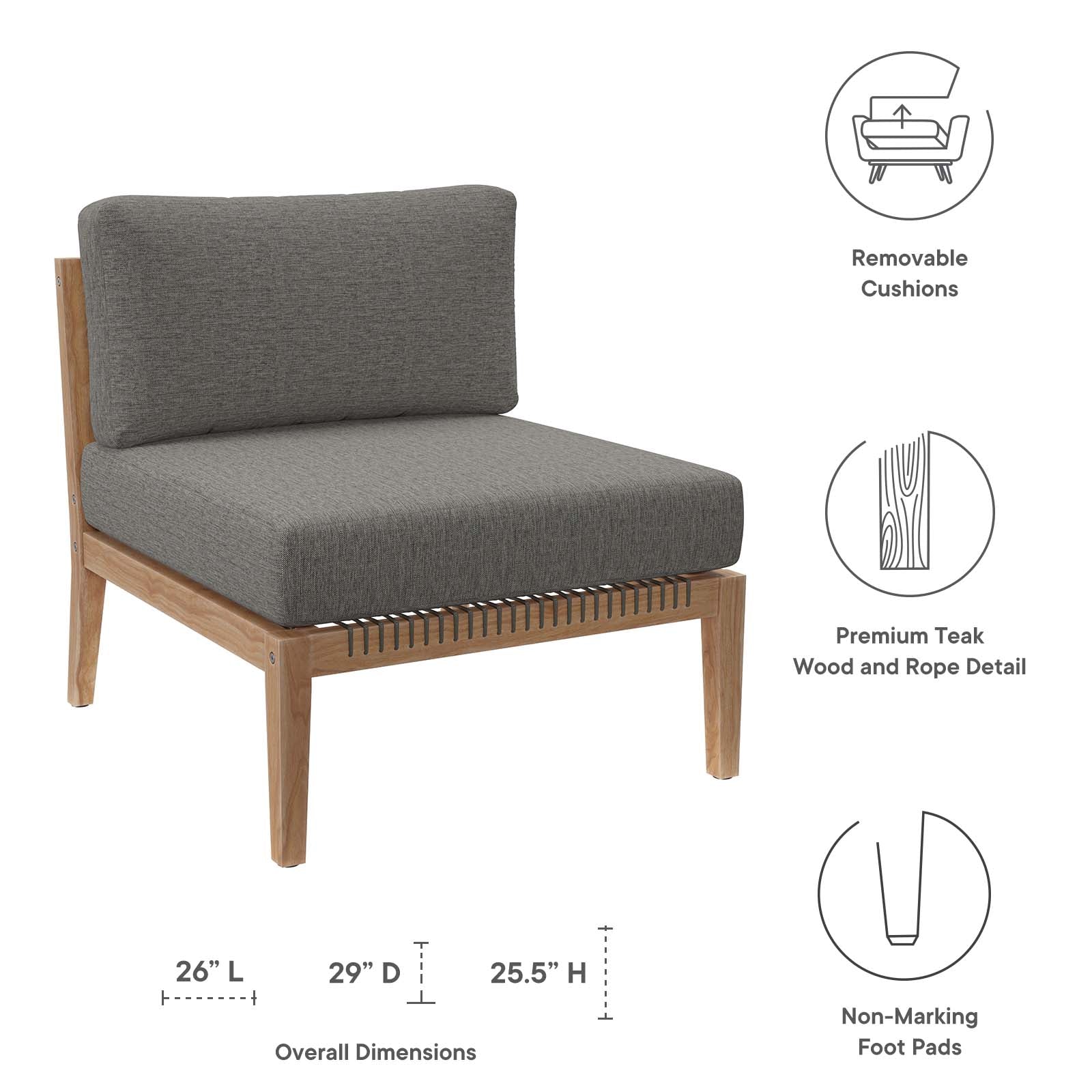 Clearwater Outdoor Patio Teak Wood Armless Chair By Modway - EEI-5856 - Image 6