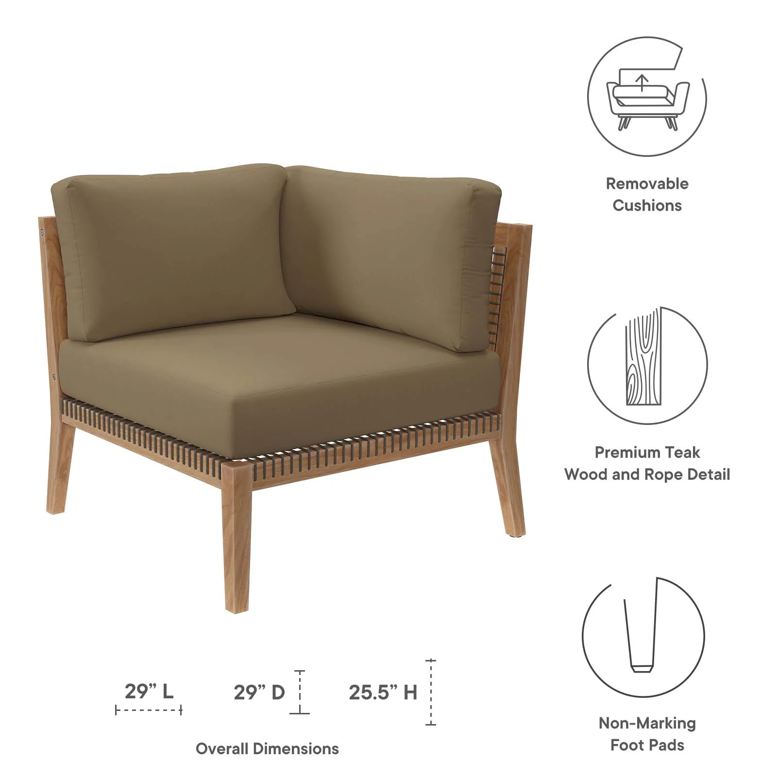 Clearwater Outdoor Patio Teak Wood Corner Chair By Modway - EEI-5855 - Image 12