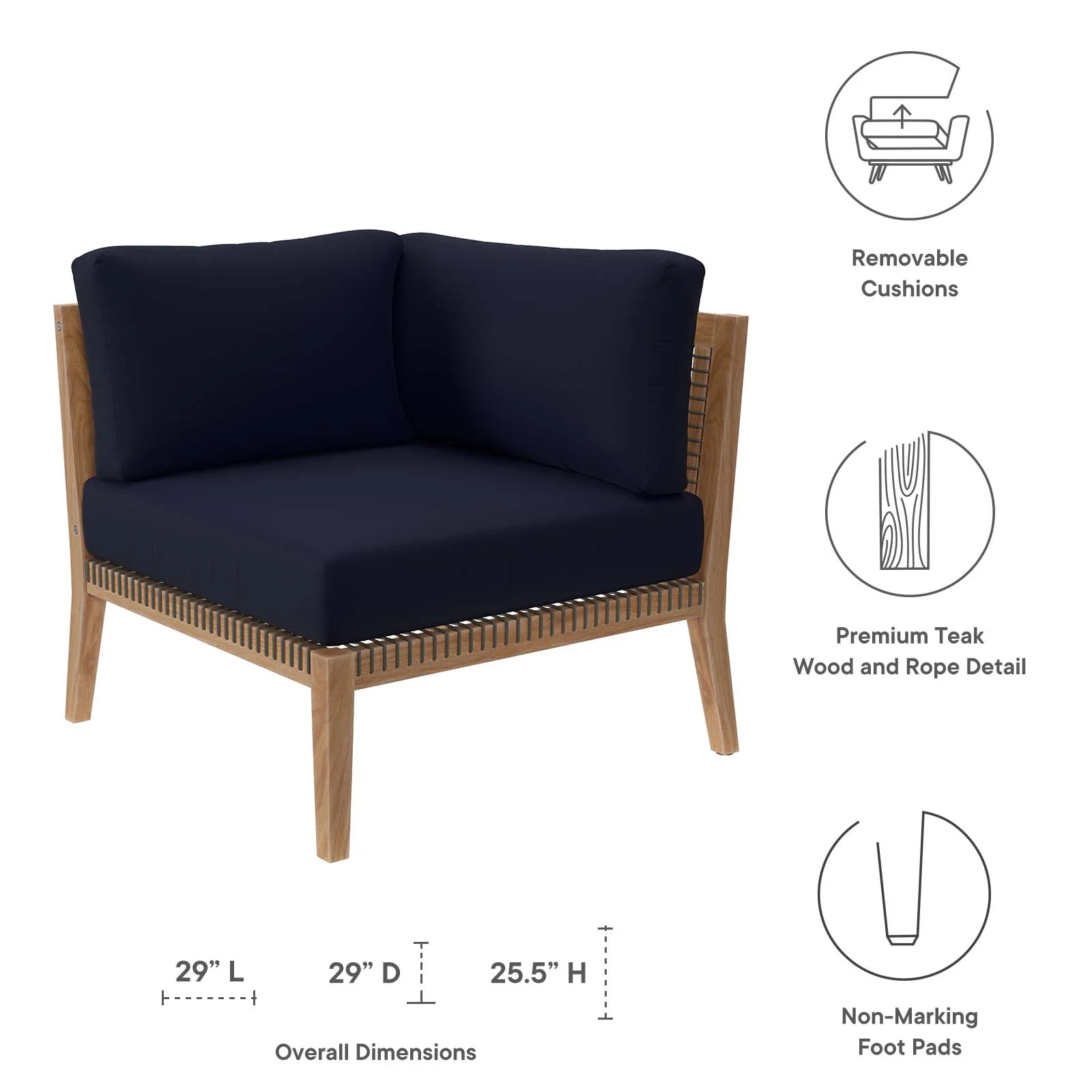Clearwater Outdoor Patio Teak Wood Corner Chair By Modway - EEI-5855 - Image 19