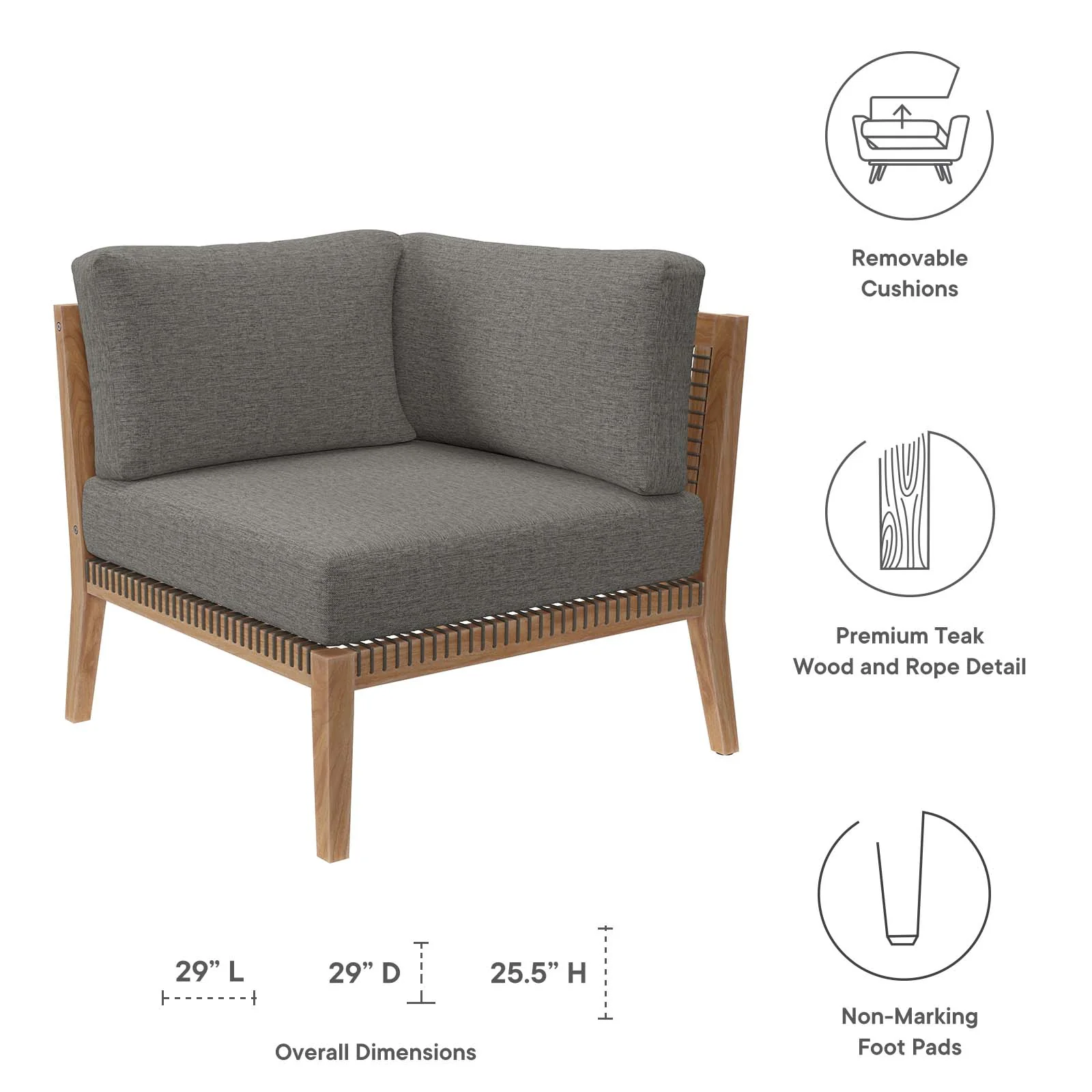 Clearwater Outdoor Patio Teak Wood Corner Chair By Modway - EEI-5855 - Image 6