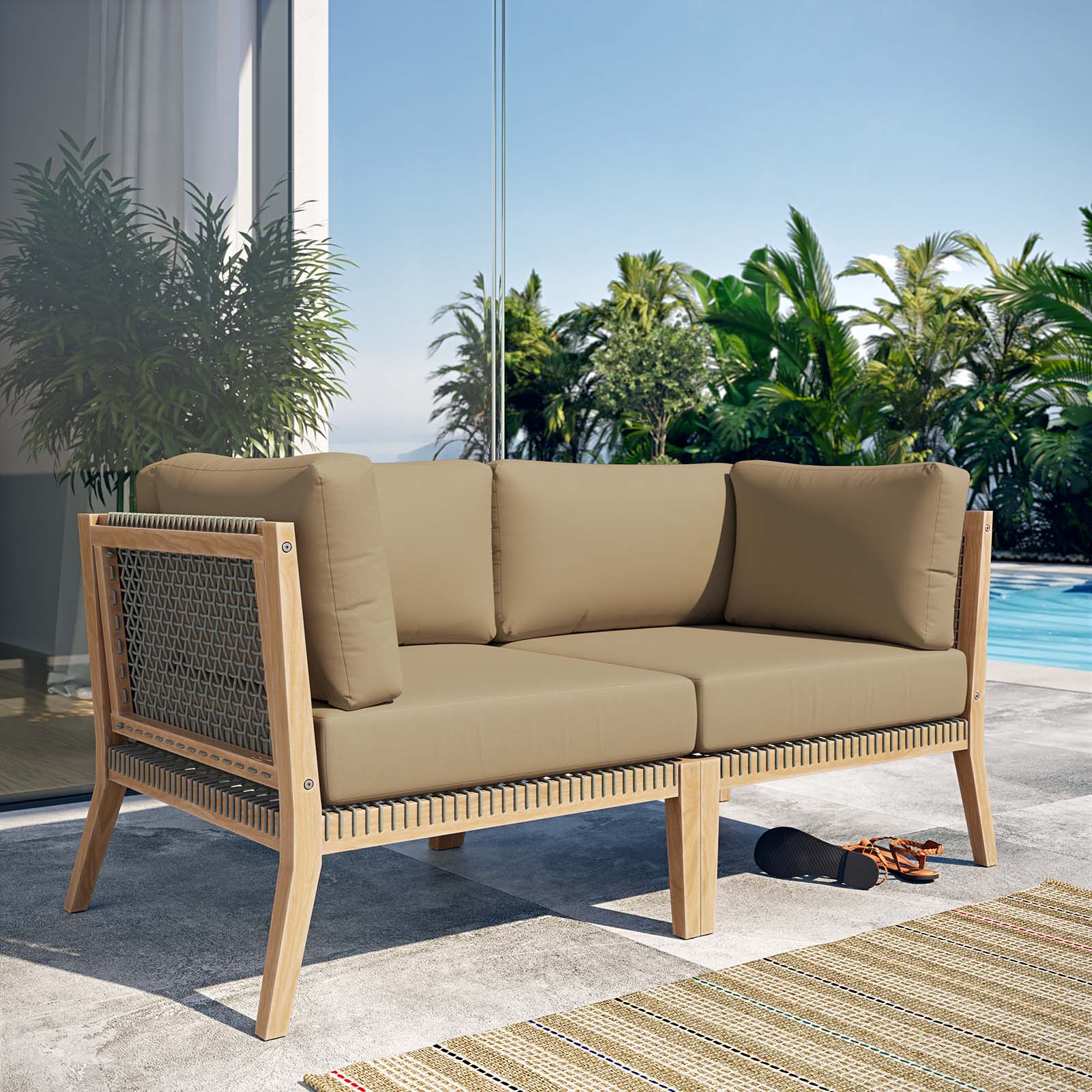 Clearwater Outdoor Patio Teak Wood Loveseat By Modway - EEI-6119 - Image 16