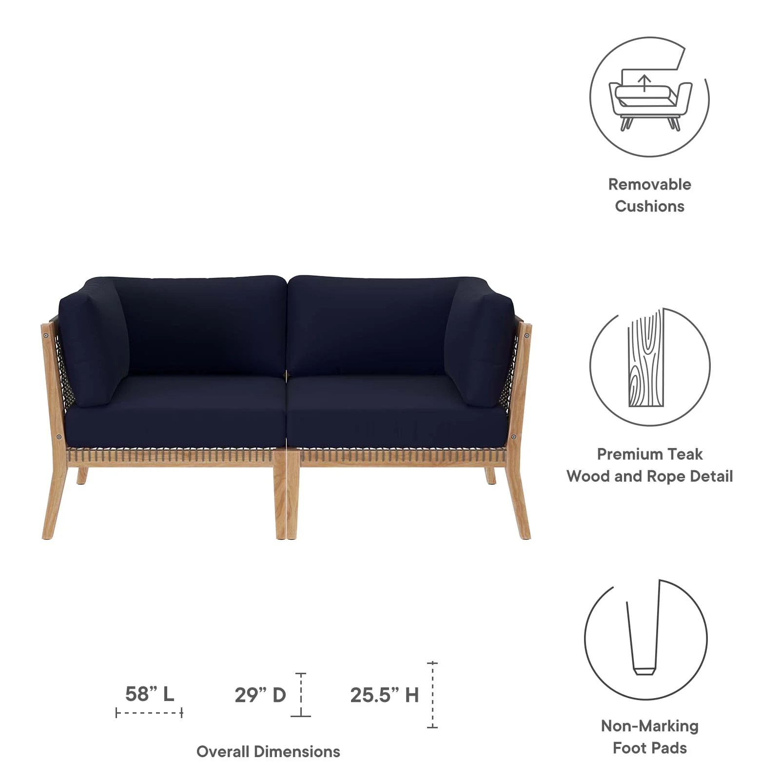 Clearwater Outdoor Patio Teak Wood Loveseat By Modway - EEI-6119 - Image 22