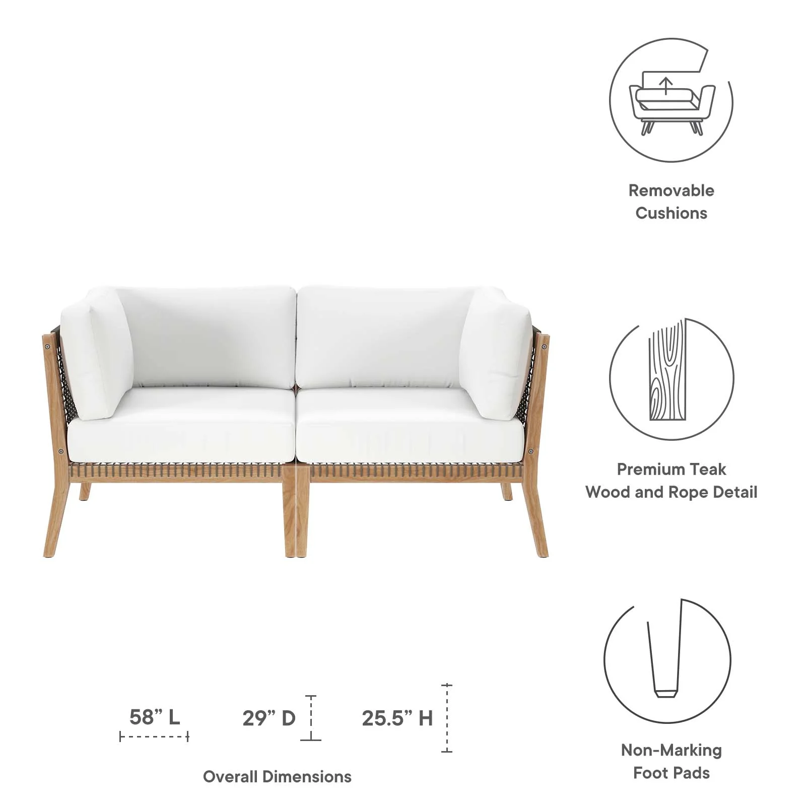 Clearwater Outdoor Patio Teak Wood Loveseat By Modway - EEI-6119 - Image 30