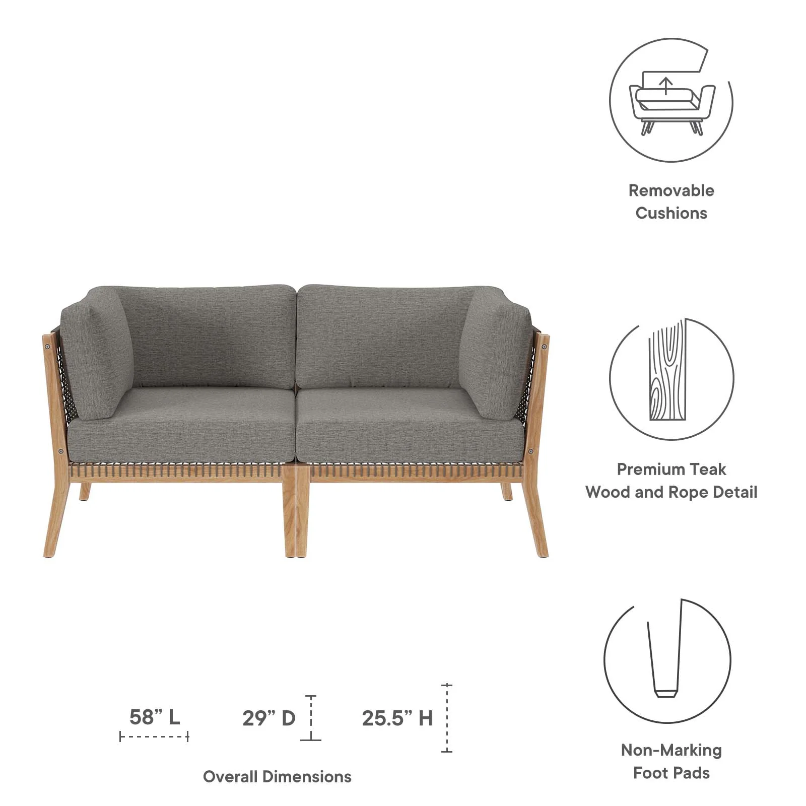 Clearwater Outdoor Patio Teak Wood Loveseat By Modway - EEI-6119 - Image 7