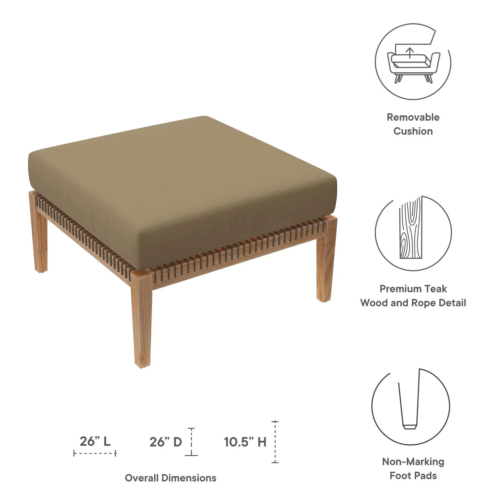 Clearwater Outdoor Patio Teak Wood Ottoman By Modway - EEI-5854 - Image 12
