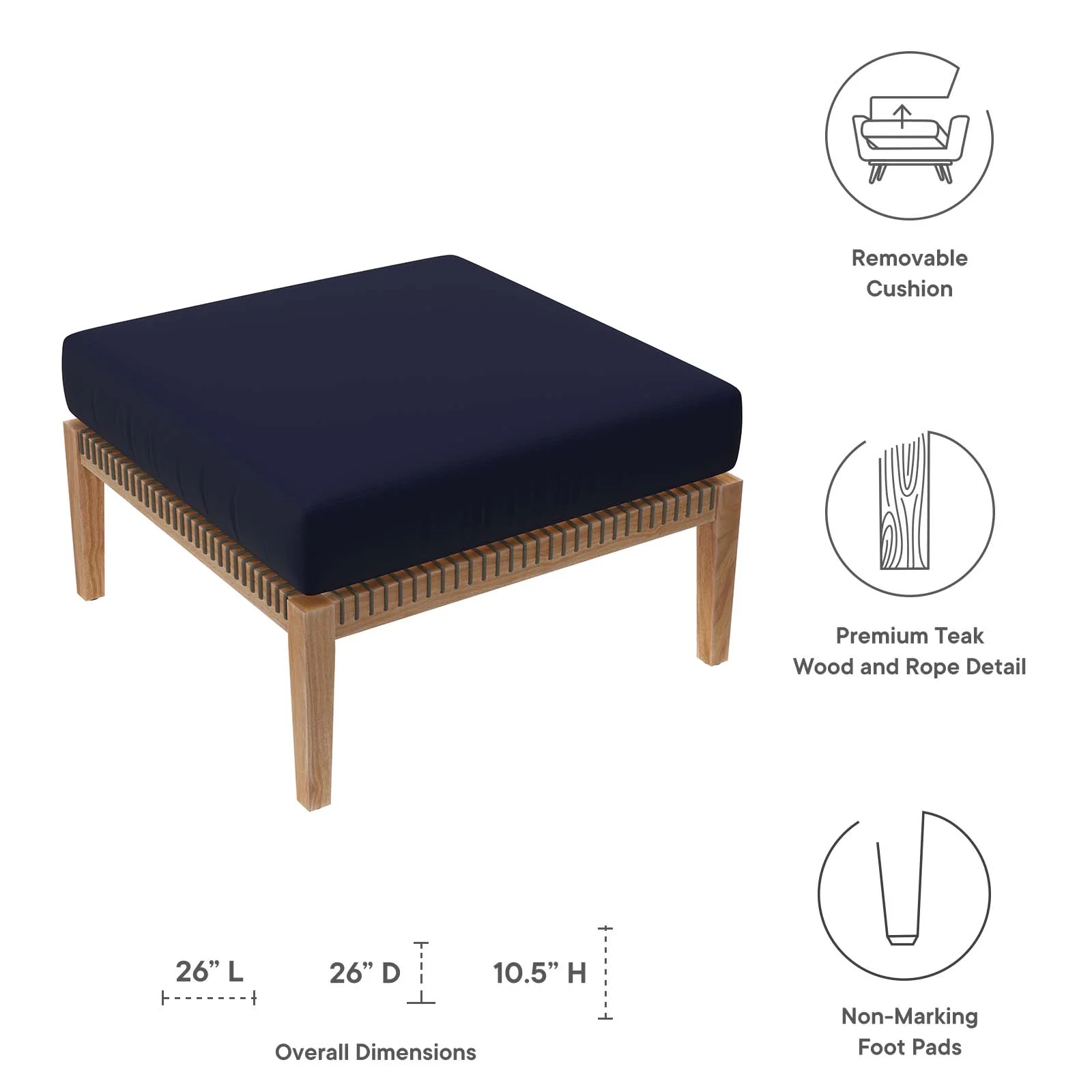 Clearwater Outdoor Patio Teak Wood Ottoman By Modway - EEI-5854 - Image 19