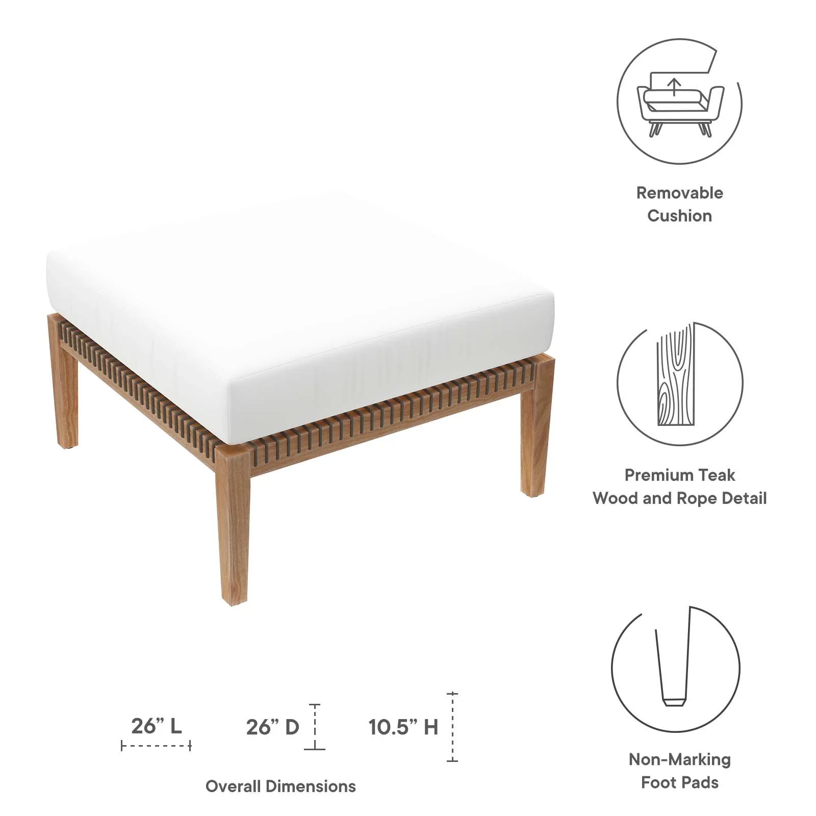 Clearwater Outdoor Patio Teak Wood Ottoman By Modway - EEI-5854 - Image 26