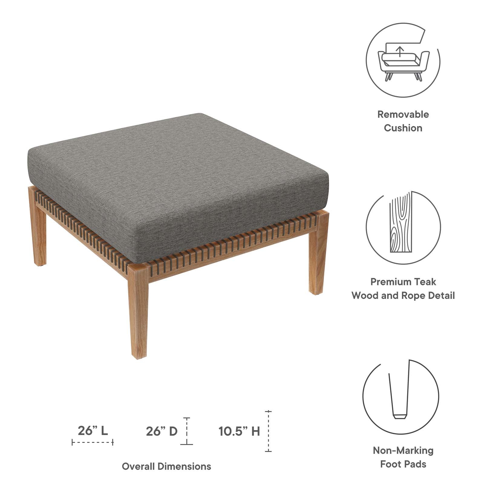 Clearwater Outdoor Patio Teak Wood Ottoman By Modway - EEI-5854 - Image 6