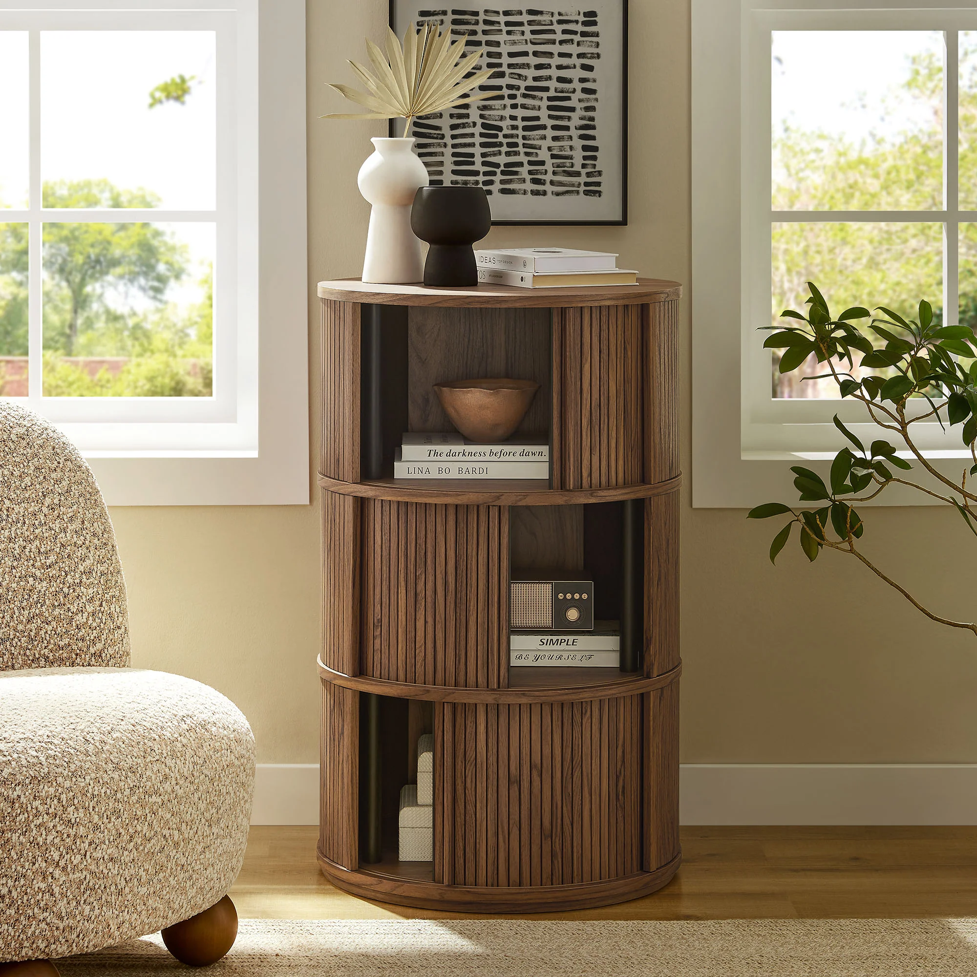Clement Round Pedestal Stand Storage Table With Sliding Tambour Doors by Modway - Image 10