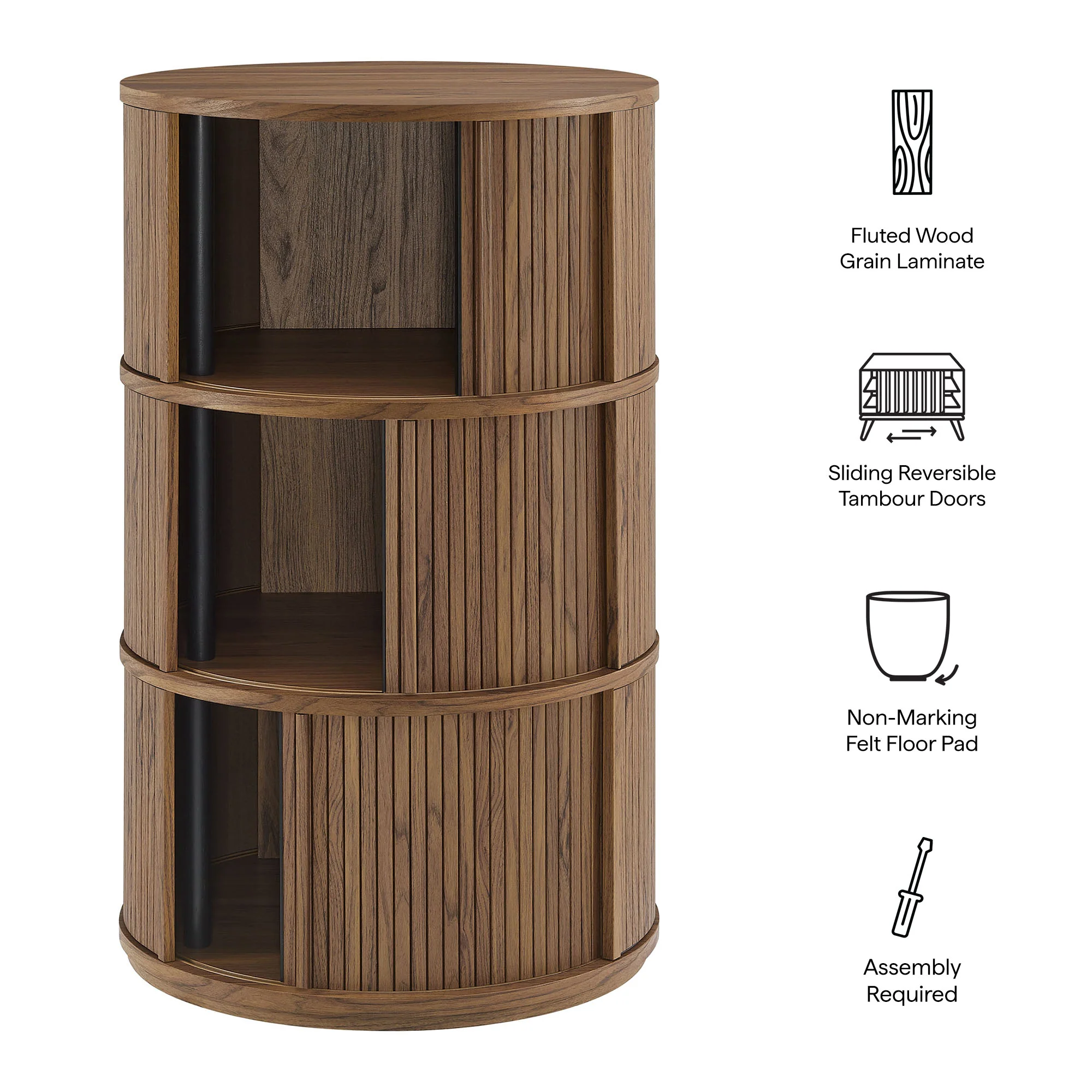 Clement Round Pedestal Stand Storage Table With Sliding Tambour Doors by Modway - Image 11