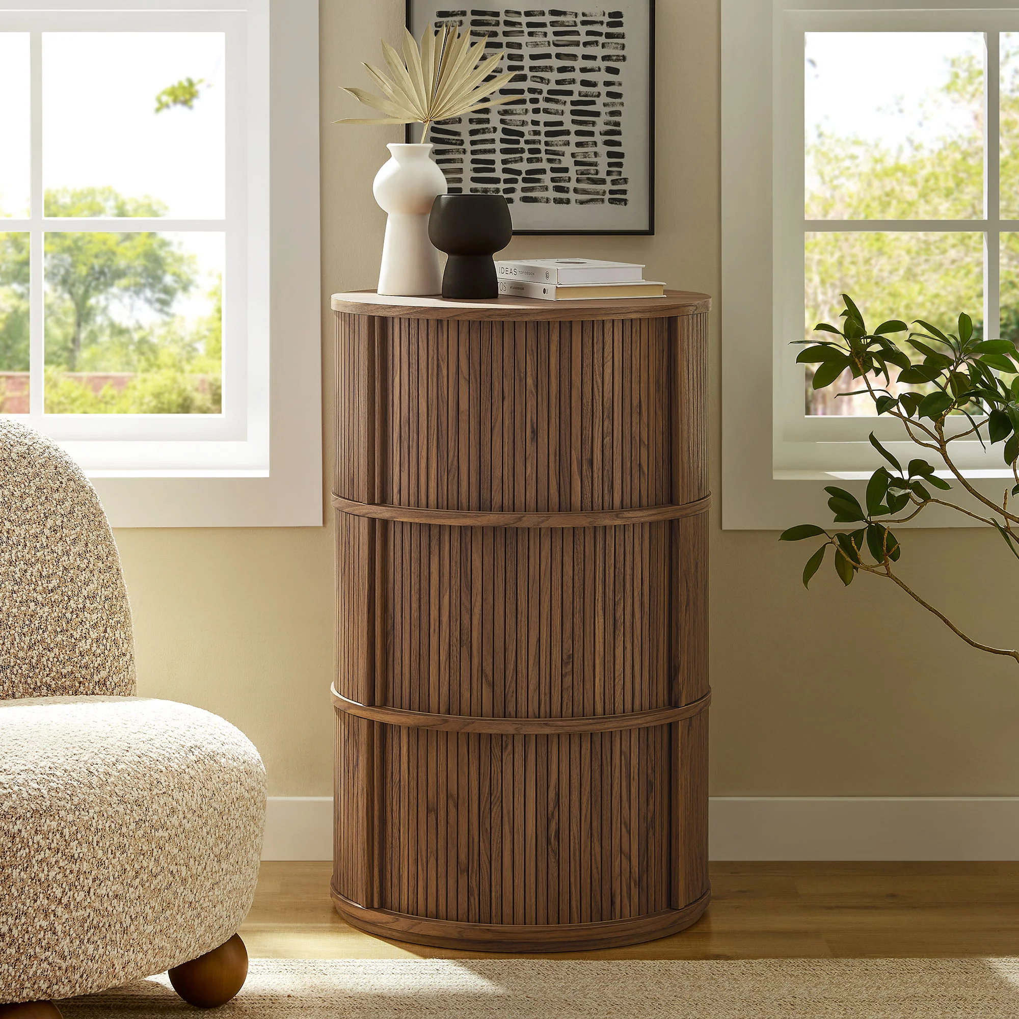 Clement Round Pedestal Stand Storage Table With Sliding Tambour Doors by Modway - Image 9