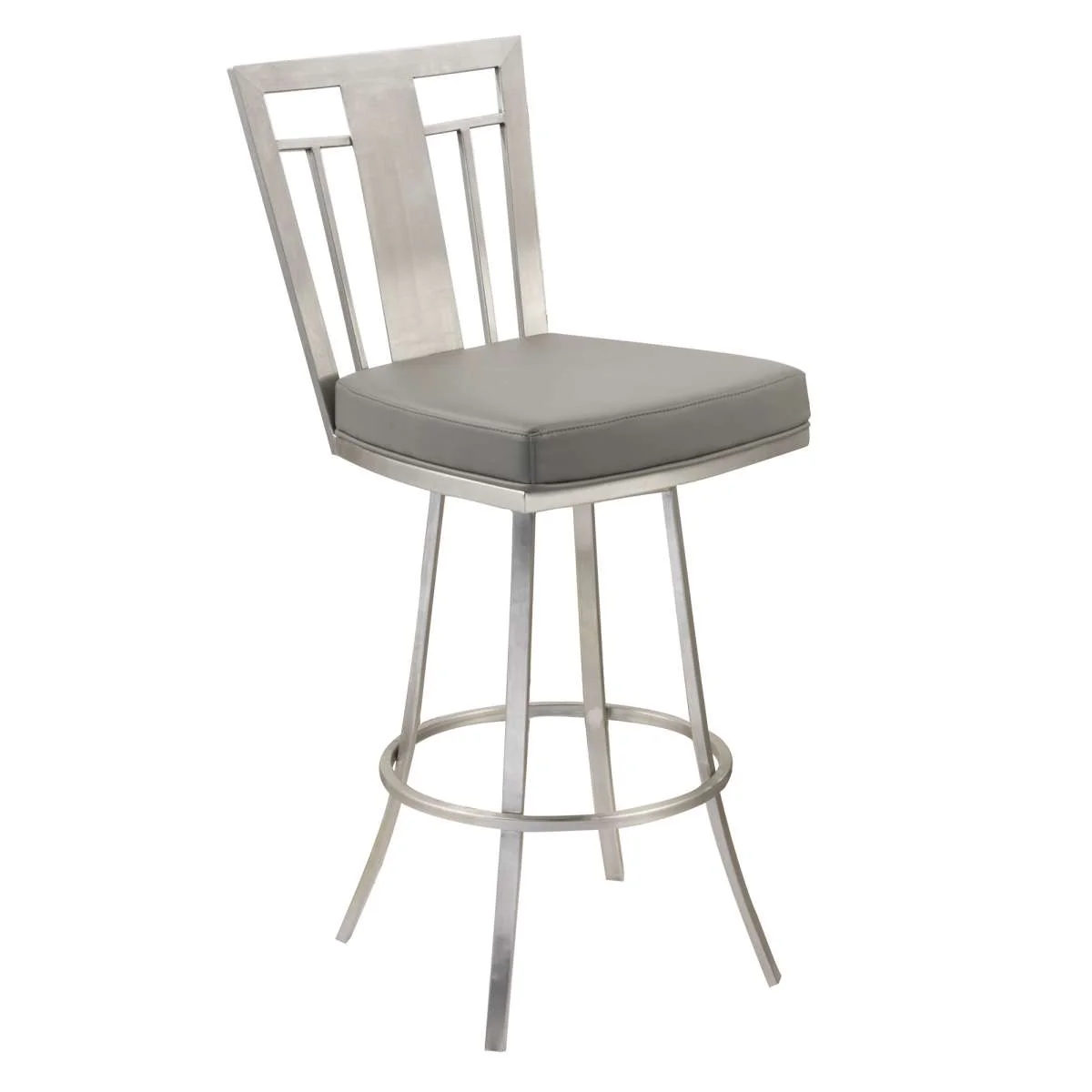 Cleo 26" Modern Swivel Barstool In Gray and Stainless Steel By Armen Living - Image 2
