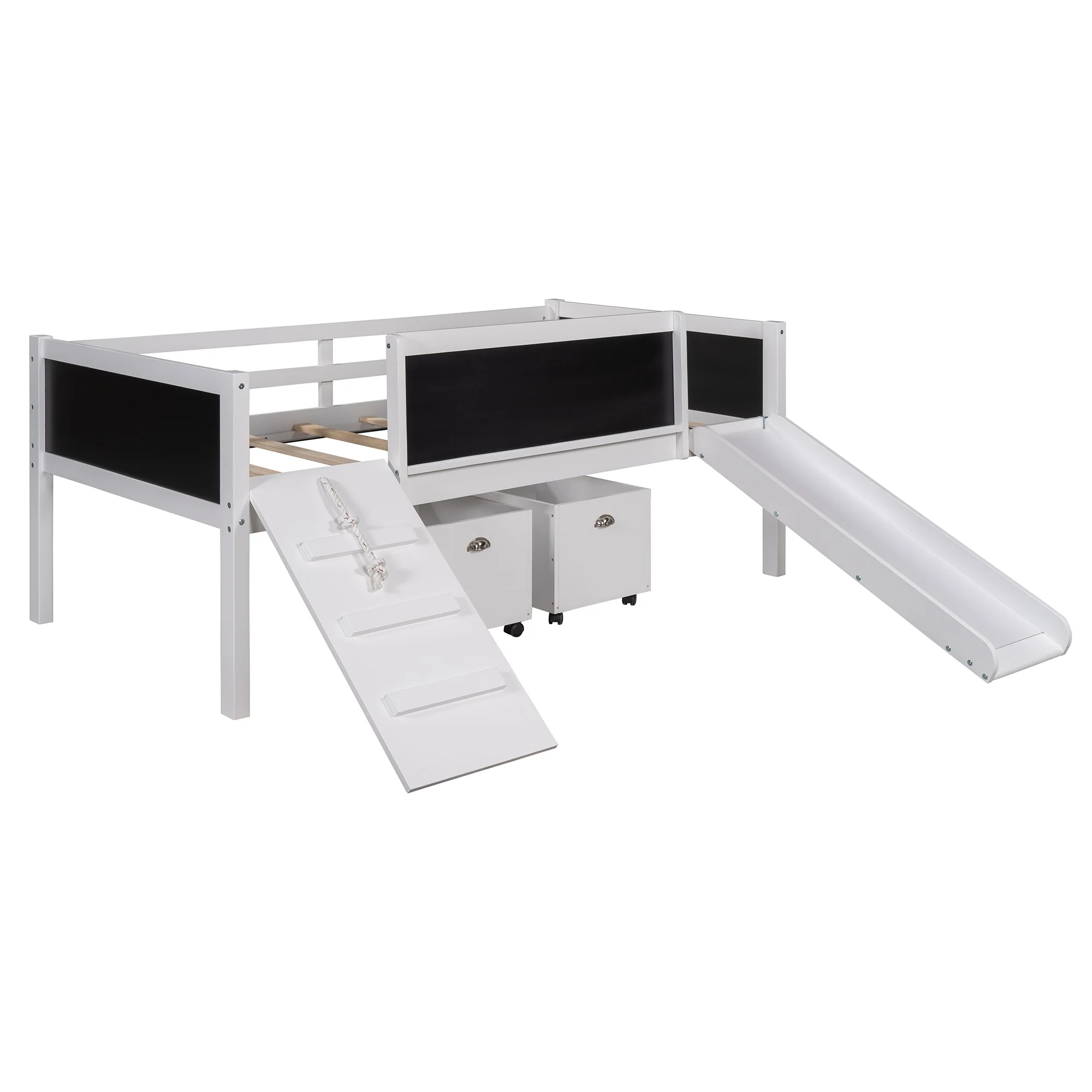 Climbing Frame Gray Twin Size Loft Bed With Slide And Storage Boxes By Homeroots - Image 12