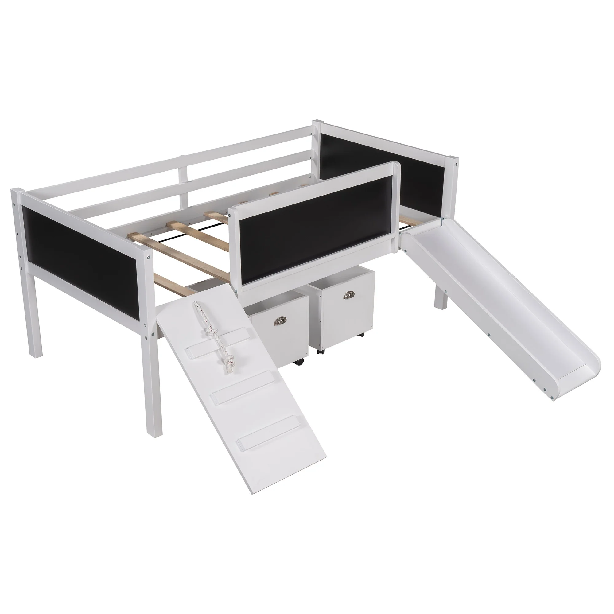 Climbing Frame Gray Twin Size Loft Bed With Slide And Storage Boxes By Homeroots - Image 13