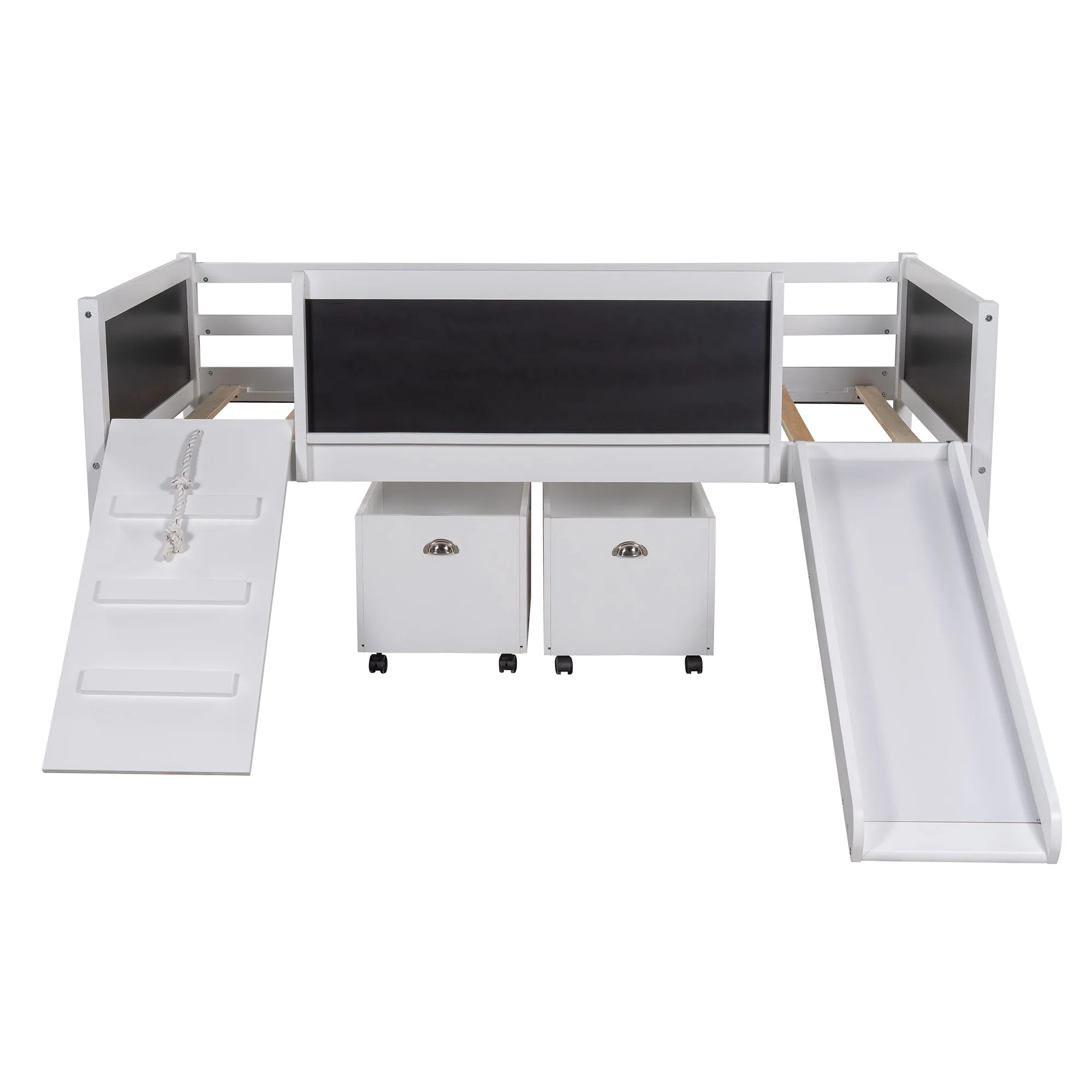 Climbing Frame Gray Twin Size Loft Bed With Slide And Storage Boxes By Homeroots - Image 14