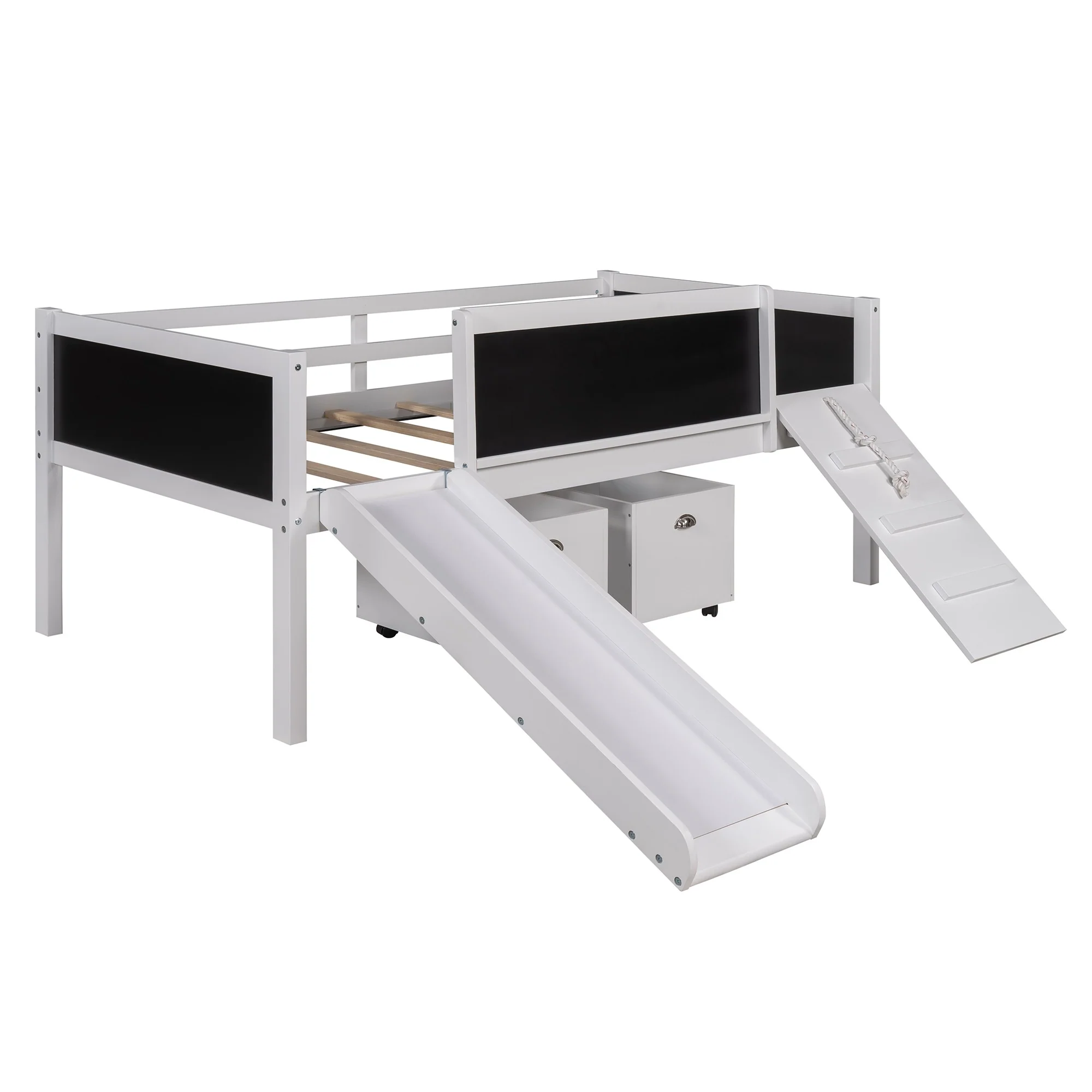 Climbing Frame Gray Twin Size Loft Bed With Slide And Storage Boxes By Homeroots - Image 16