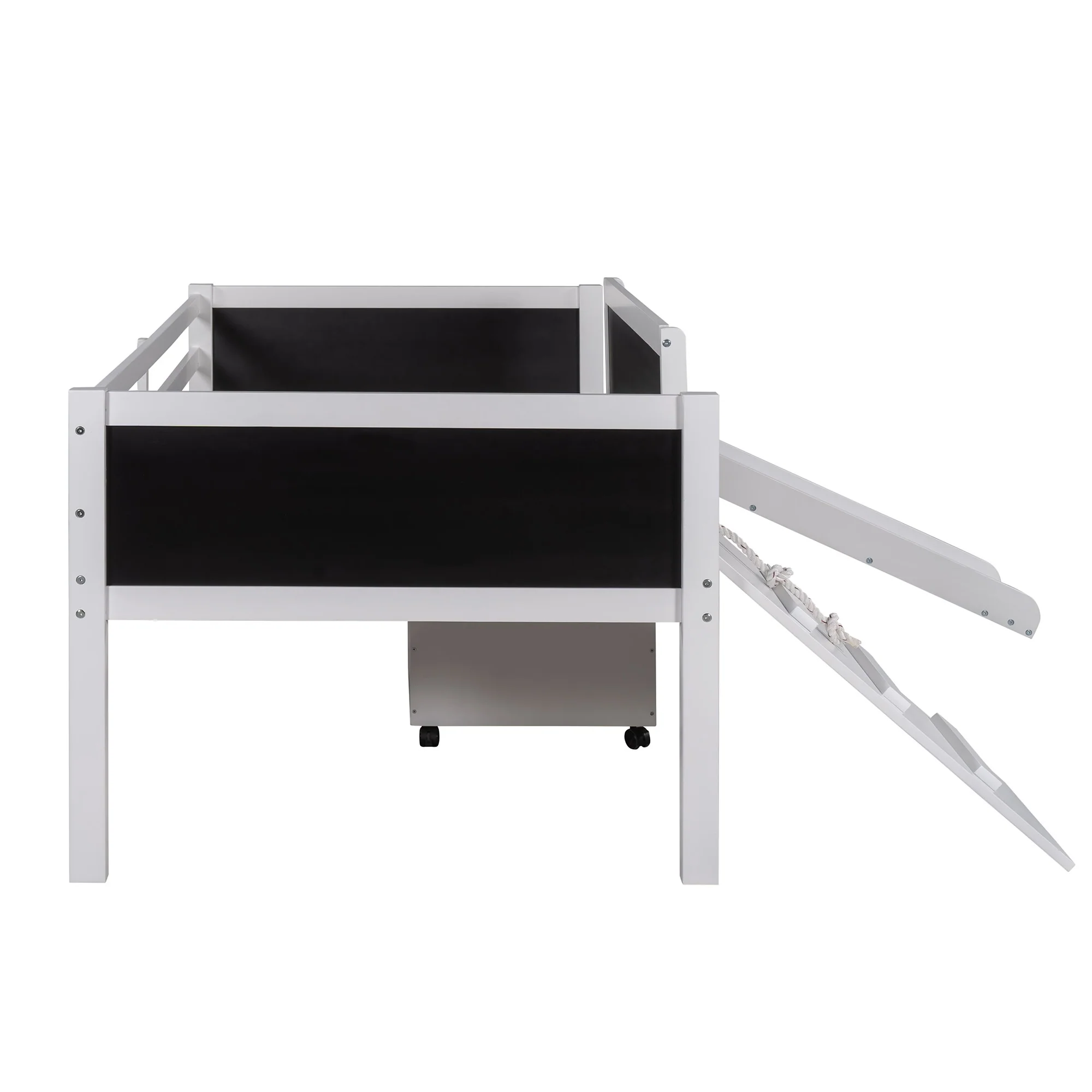 Climbing Frame Gray Twin Size Loft Bed With Slide And Storage Boxes By Homeroots - Image 18