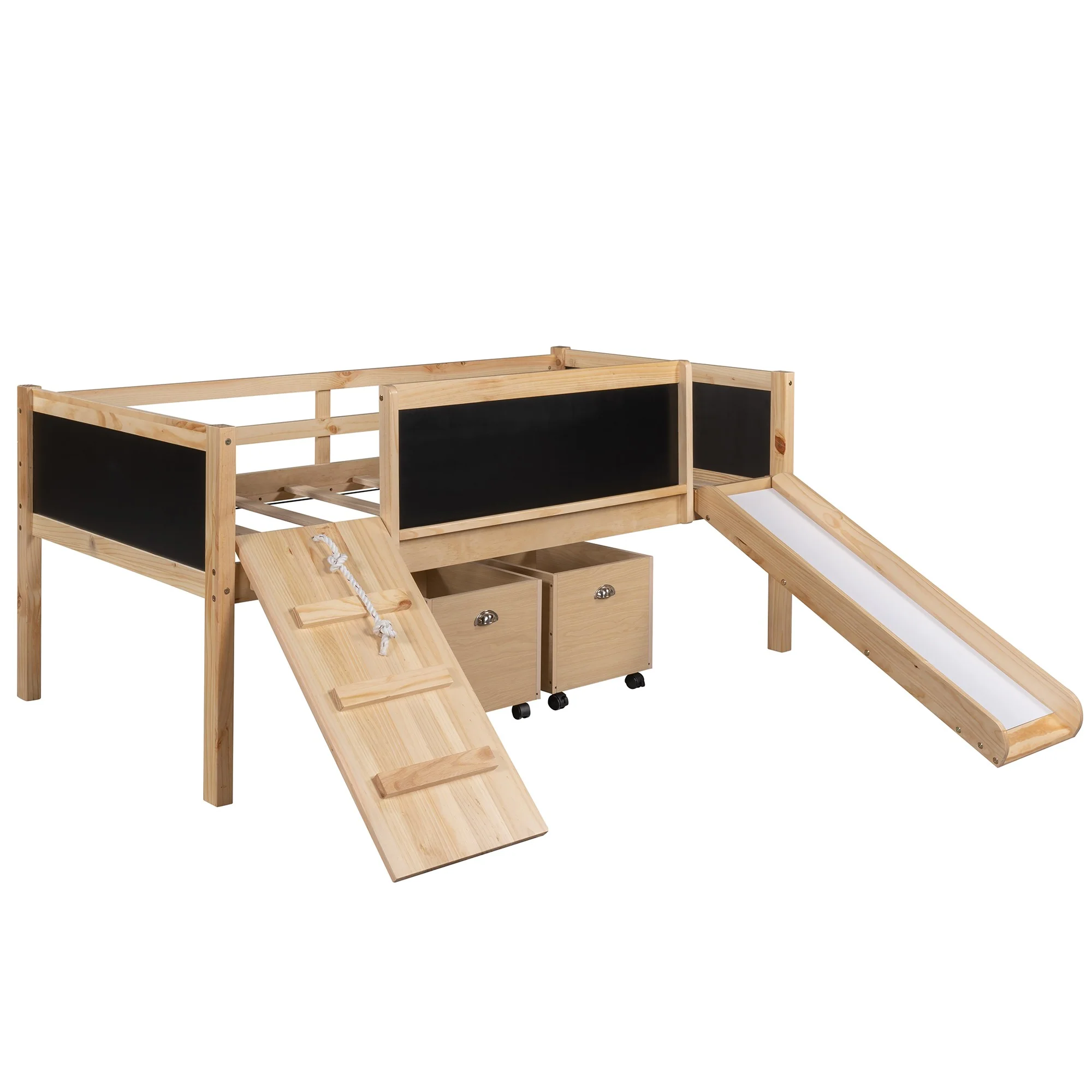 Climbing Frame Gray Twin Size Loft Bed With Slide And Storage Boxes By Homeroots - Image 21