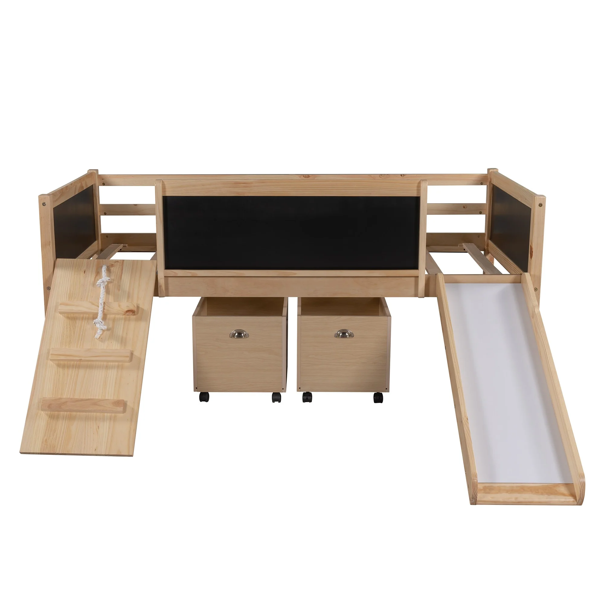Climbing Frame Gray Twin Size Loft Bed With Slide And Storage Boxes By Homeroots - Image 22
