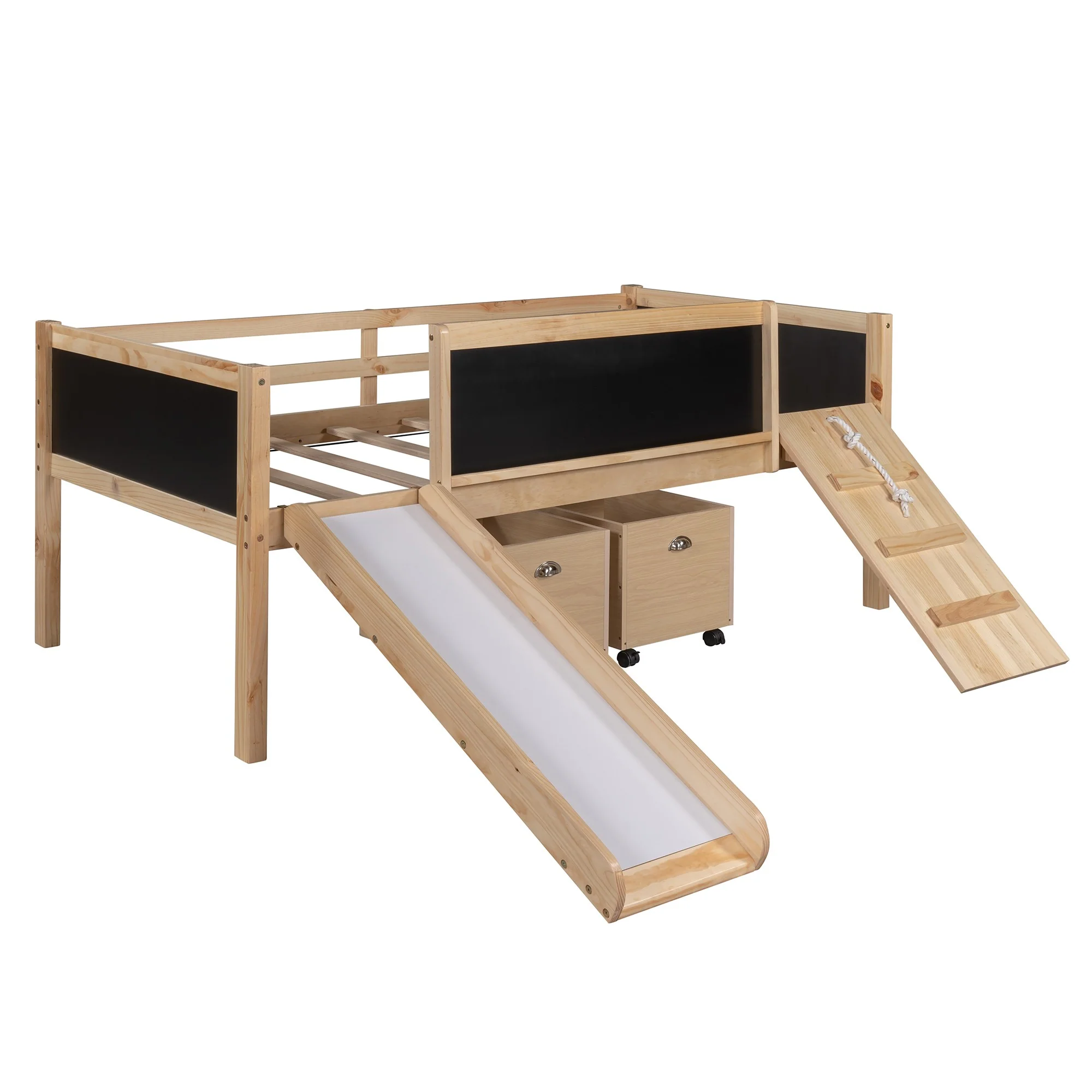 Climbing Frame Gray Twin Size Loft Bed With Slide And Storage Boxes By Homeroots - Image 23