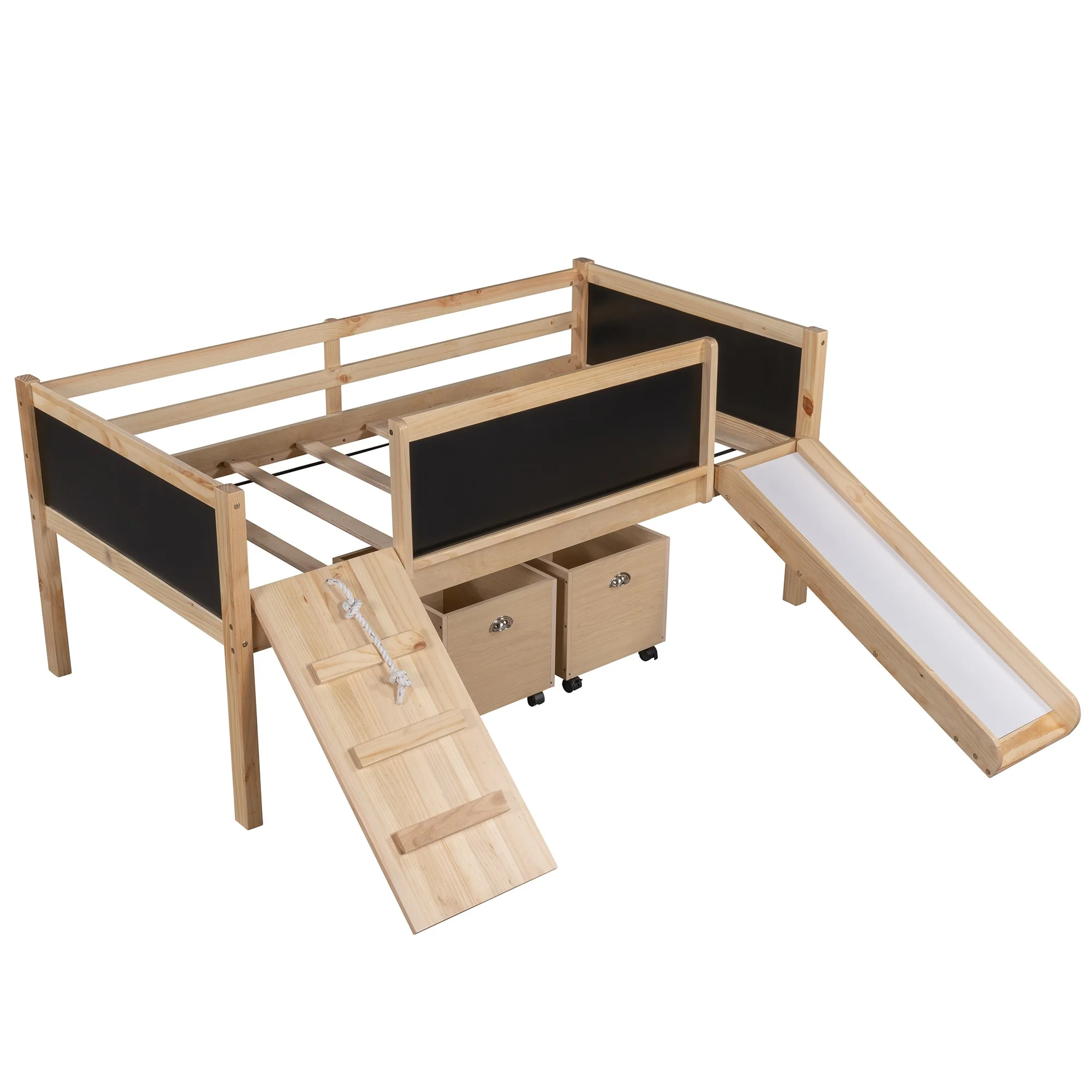 Climbing Frame Gray Twin Size Loft Bed With Slide And Storage Boxes By Homeroots - Image 26